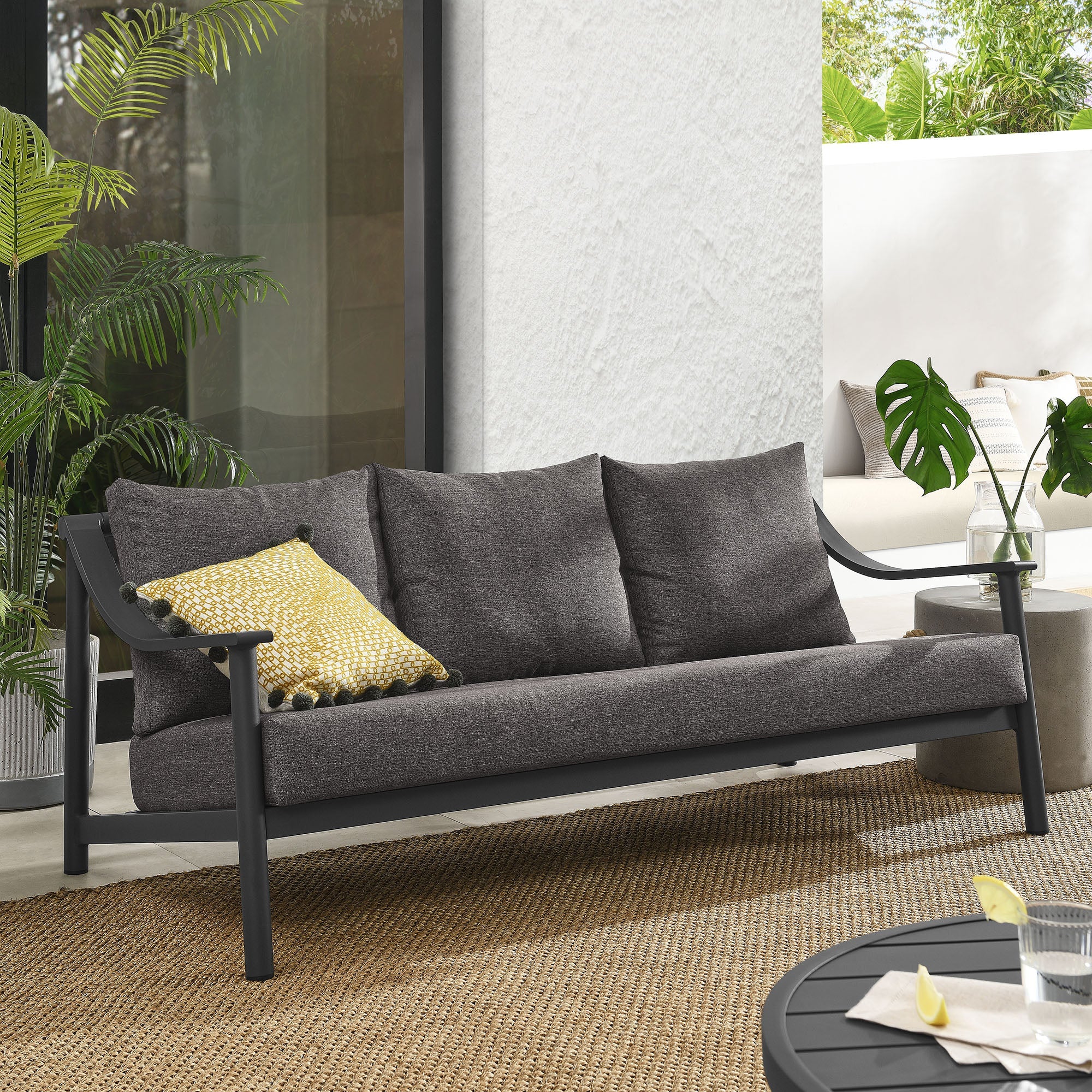 Terrace Outdoor Patio Aluminum Sofa in Carbon Graphite