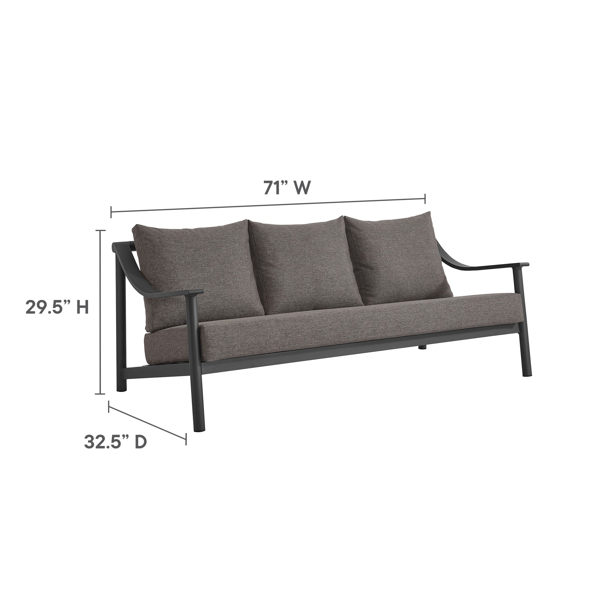 Terrace Outdoor Patio Aluminum Sofa in Carbon Graphite