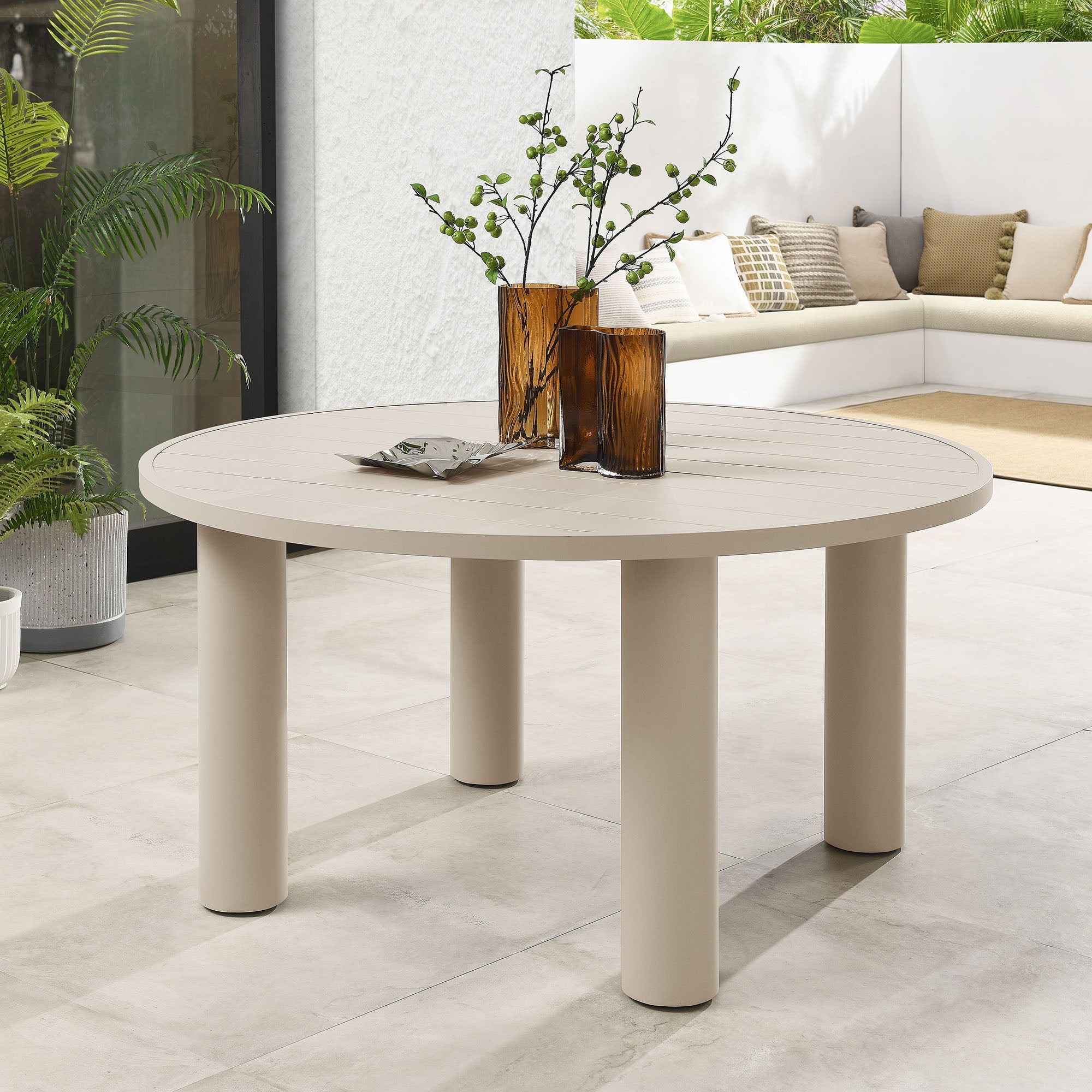 Table à manger ronde en aluminium de 60 po pour patio extérieur Nautica 