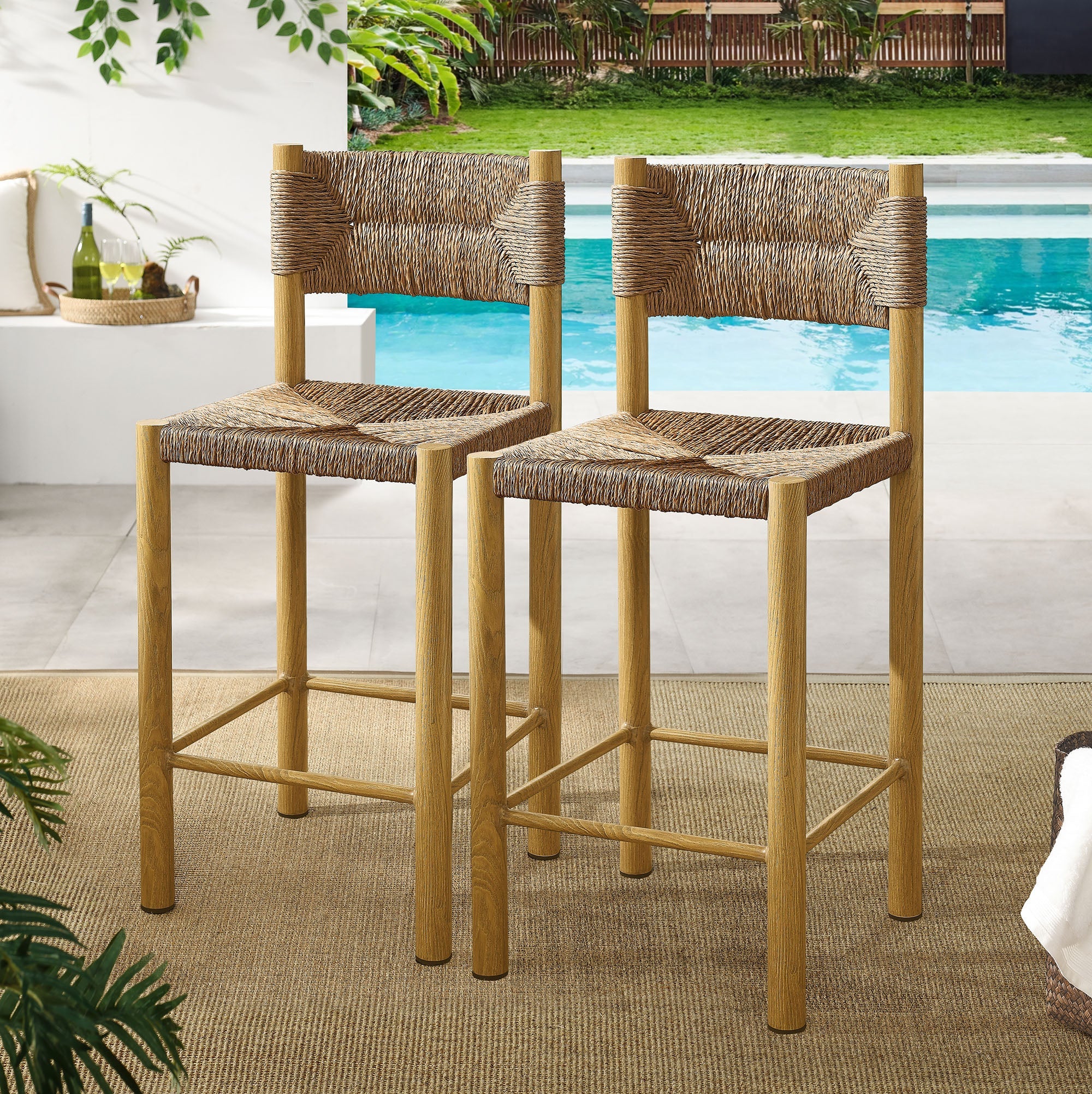 Parkland Outdoor Patio Rattan and Aluminum Counter Stools Set of 2