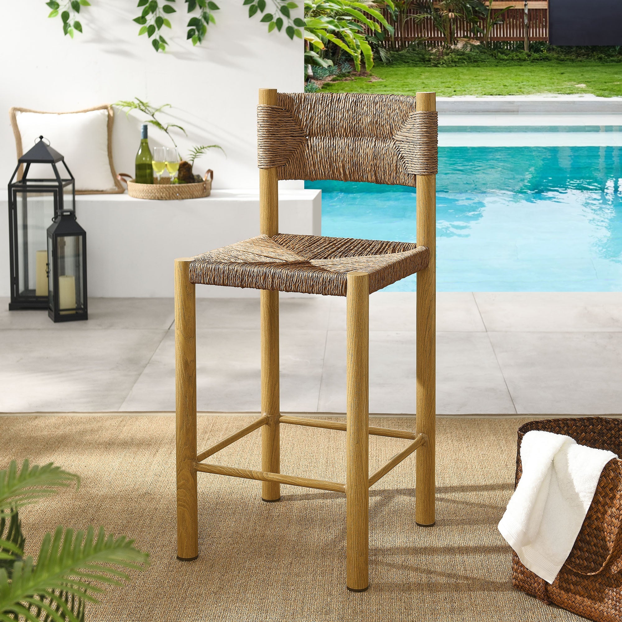 Parkland Outdoor Patio Rattan and Aluminum Counter Stools Set of 2