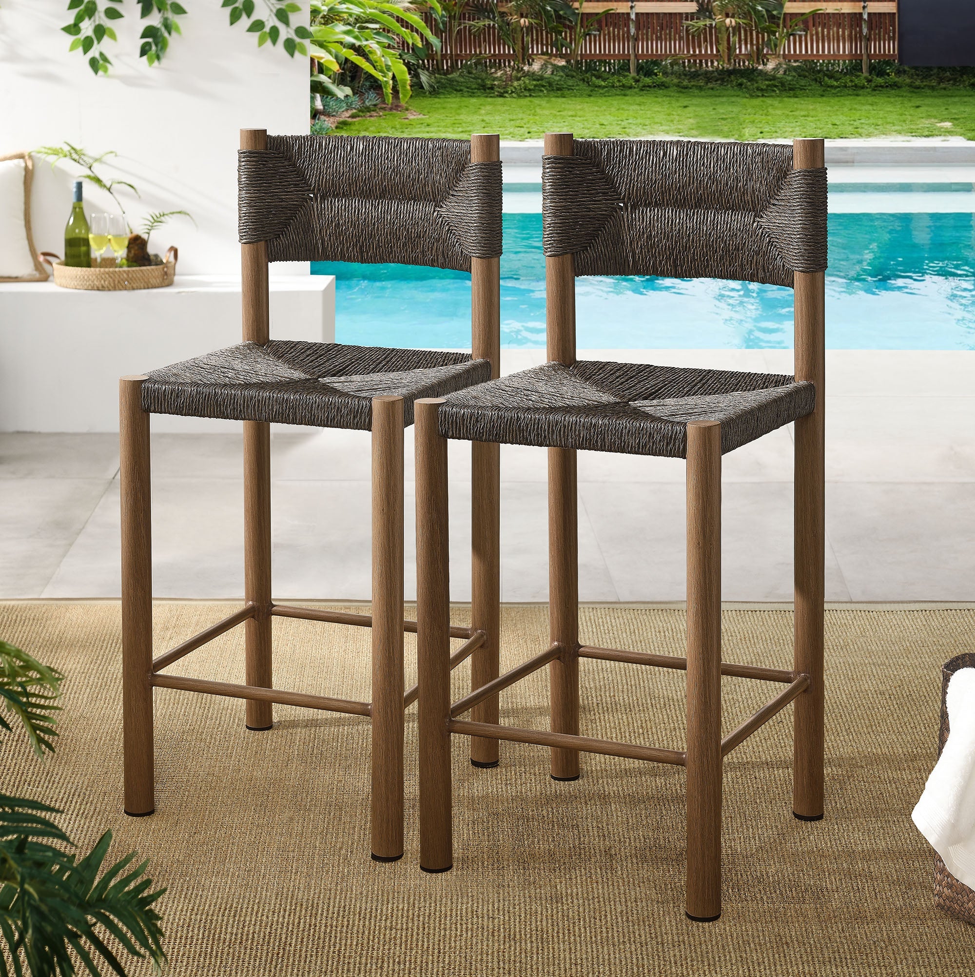 Parkland Outdoor Patio Rattan and Aluminum Counter Stools Set of 2