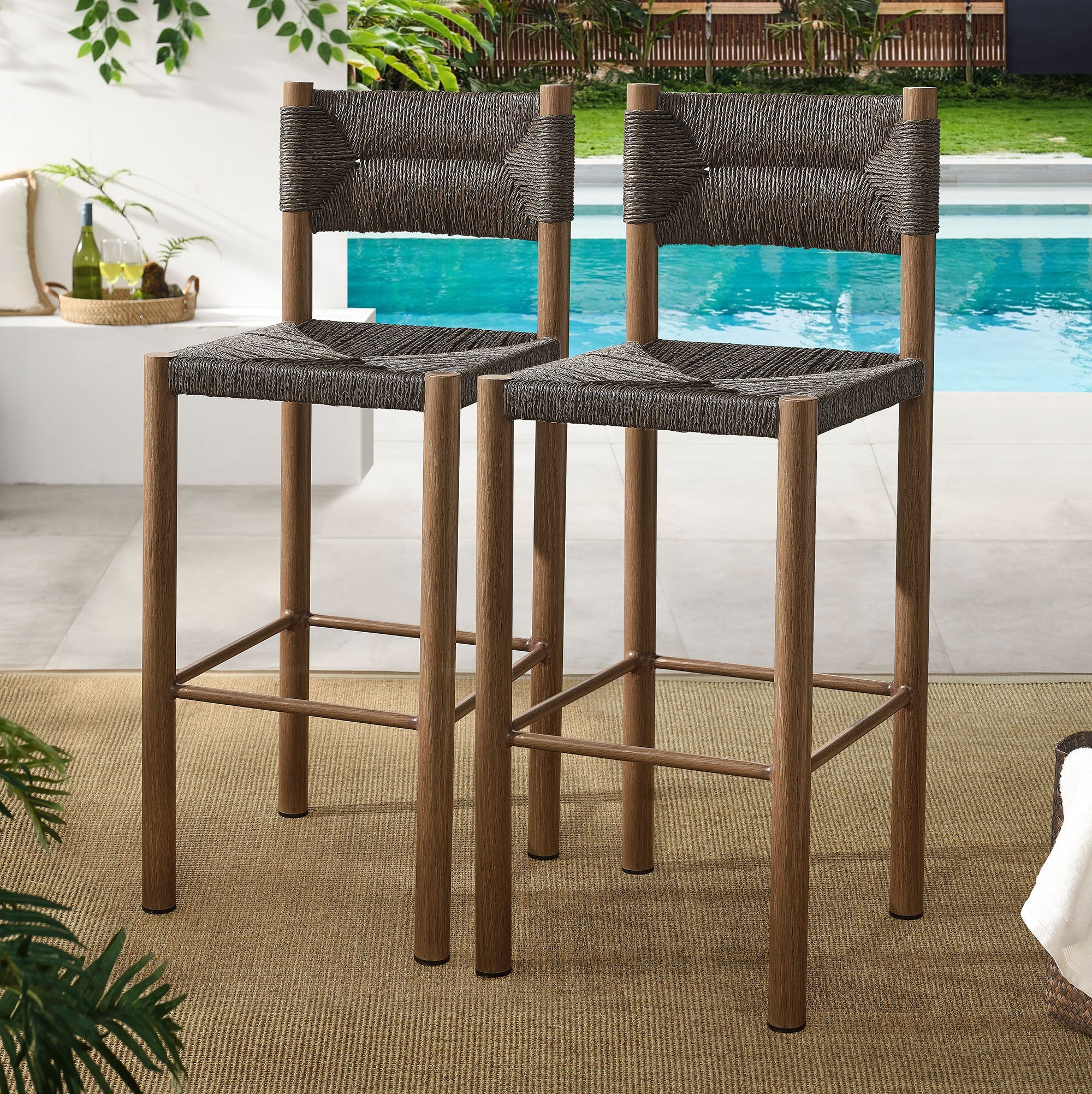 Parkland Outdoor Patio Rattan and Aluminum Bar Stools Set of 2