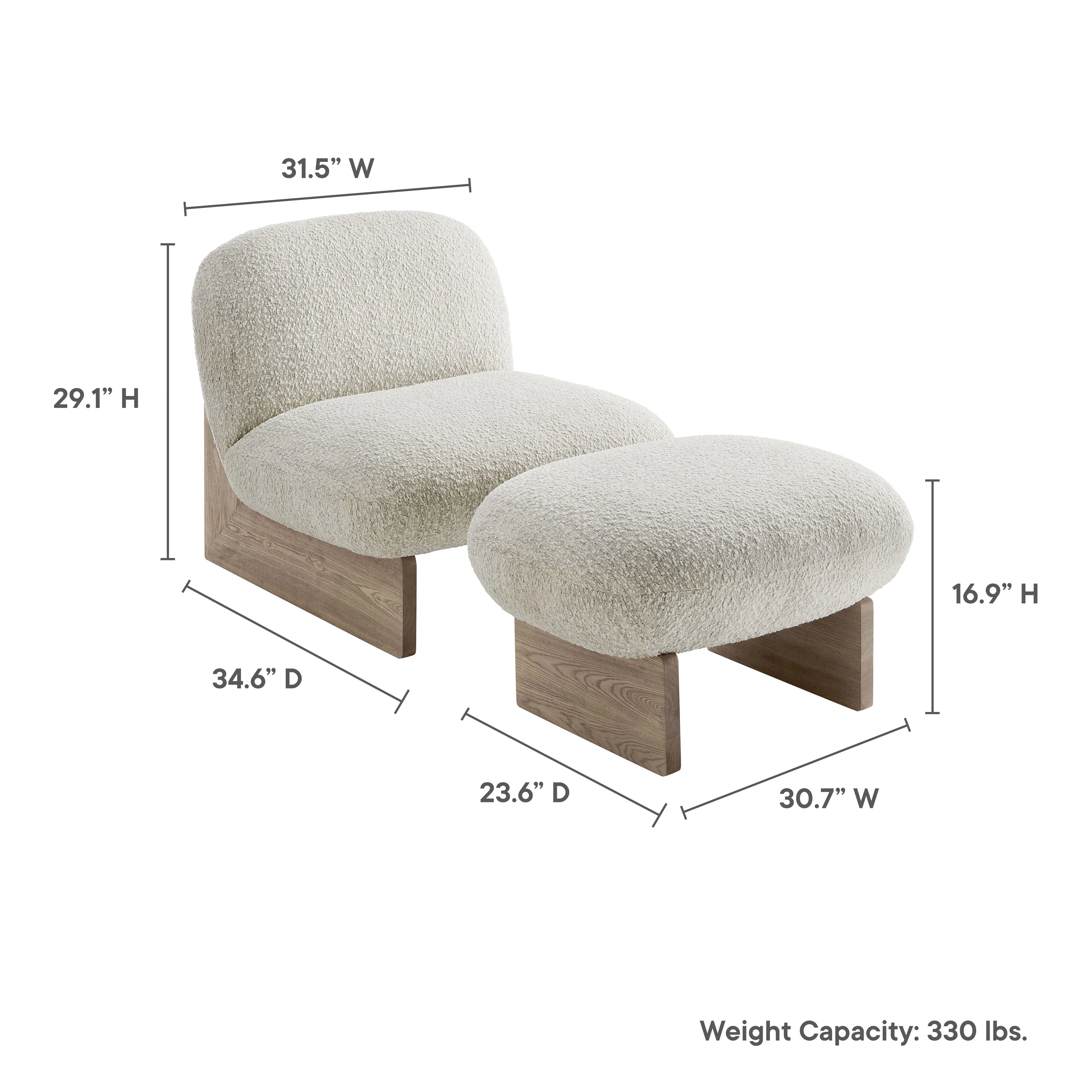 Loyal Boucle Fabric Accent Chair and Ottoman Set