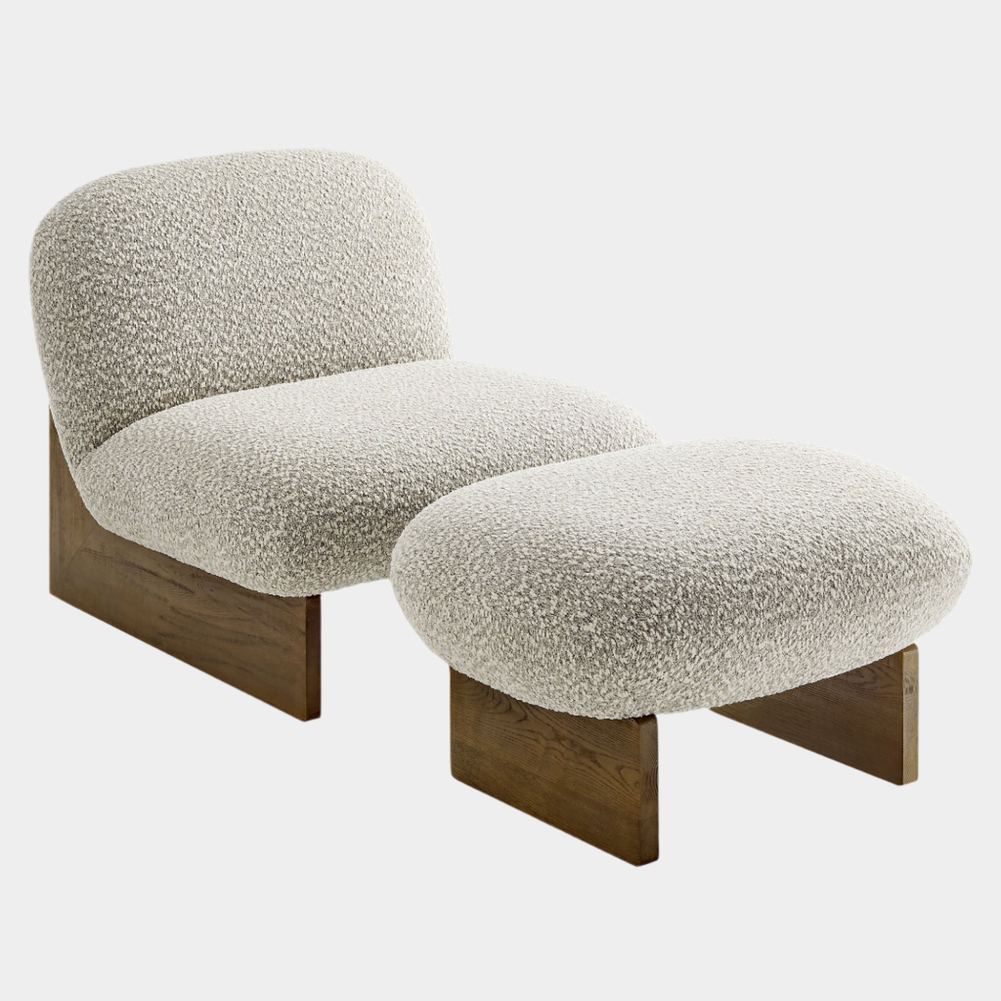 Loyal Boucle Fabric Accent Chair and Ottoman Set