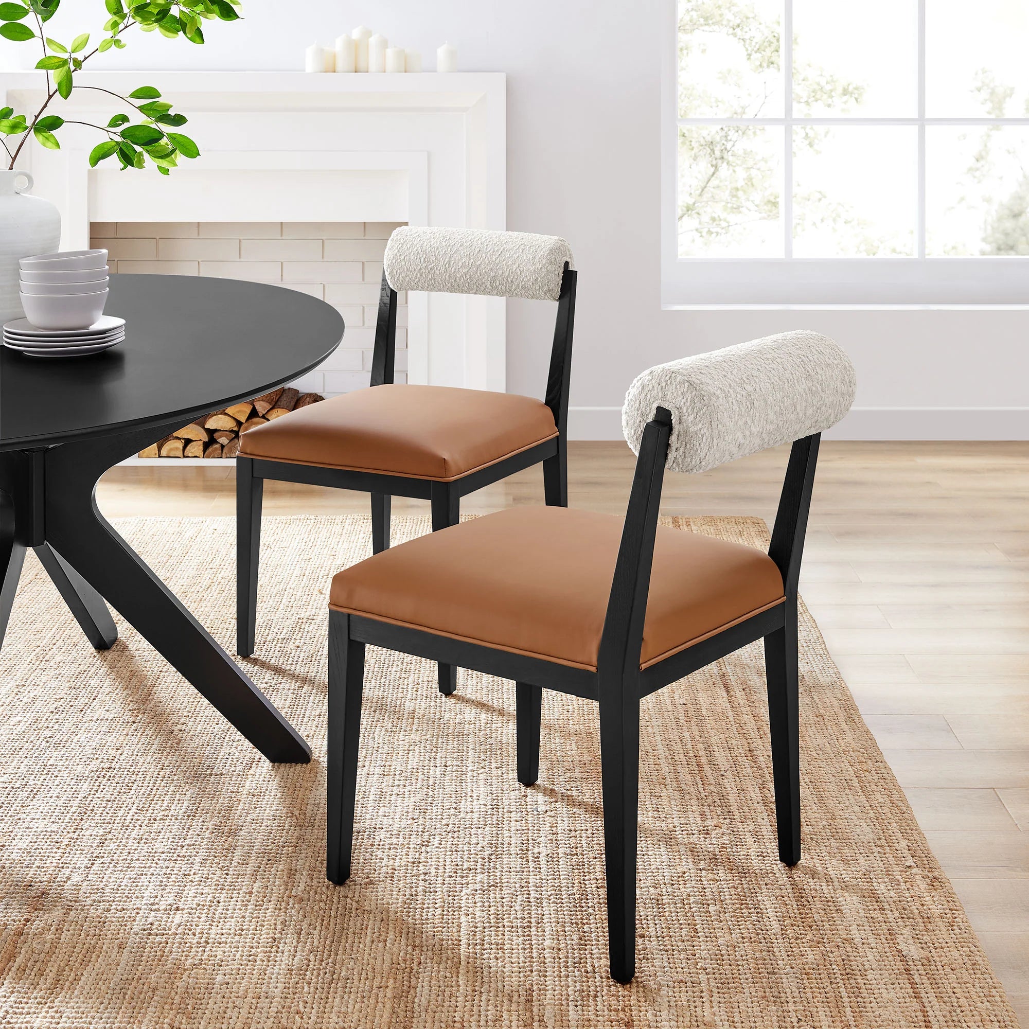 Kai Boucle and Vegan Leather Dining Chair