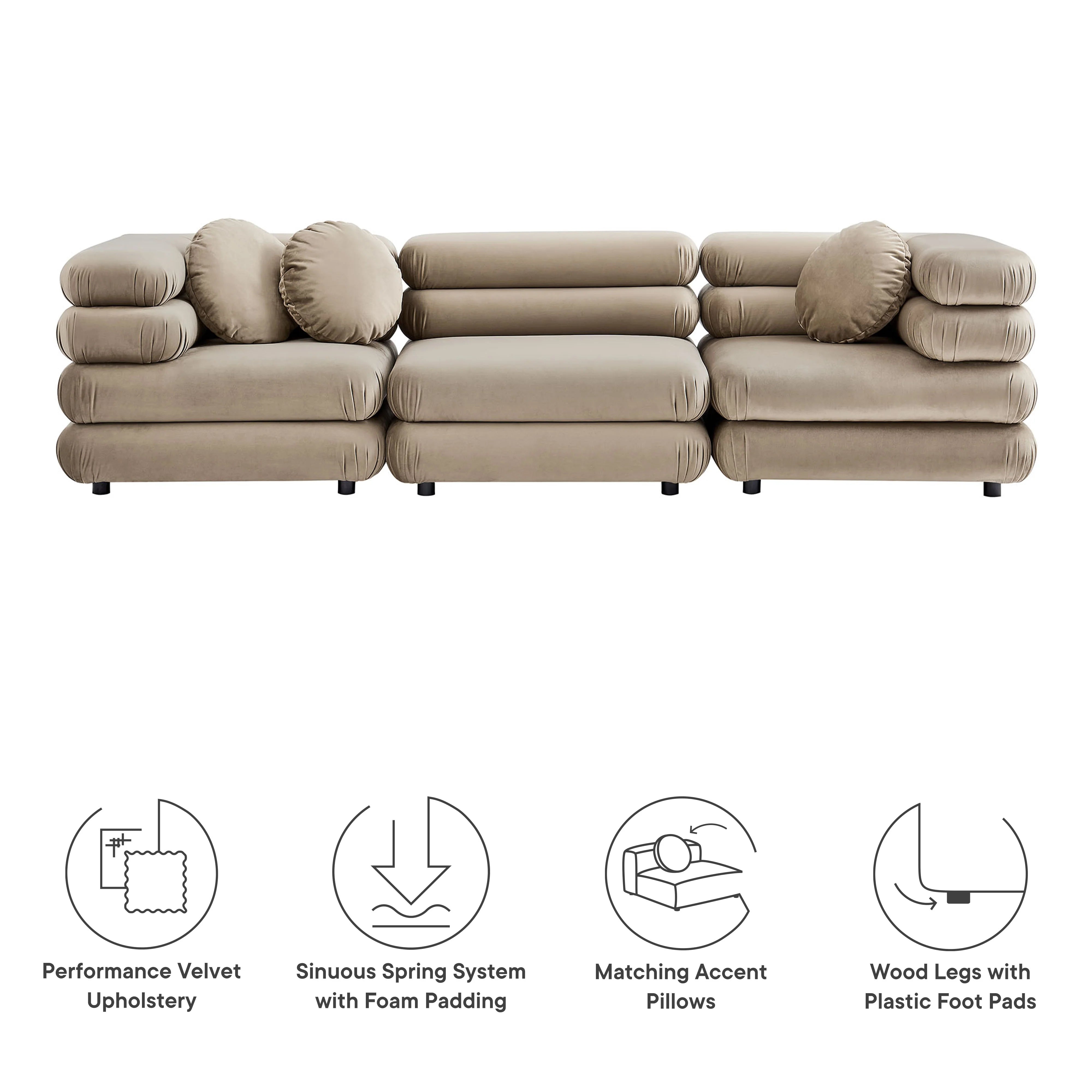 Jubilee 3-Piece Modular Performance Velvet Sectional Sofa
