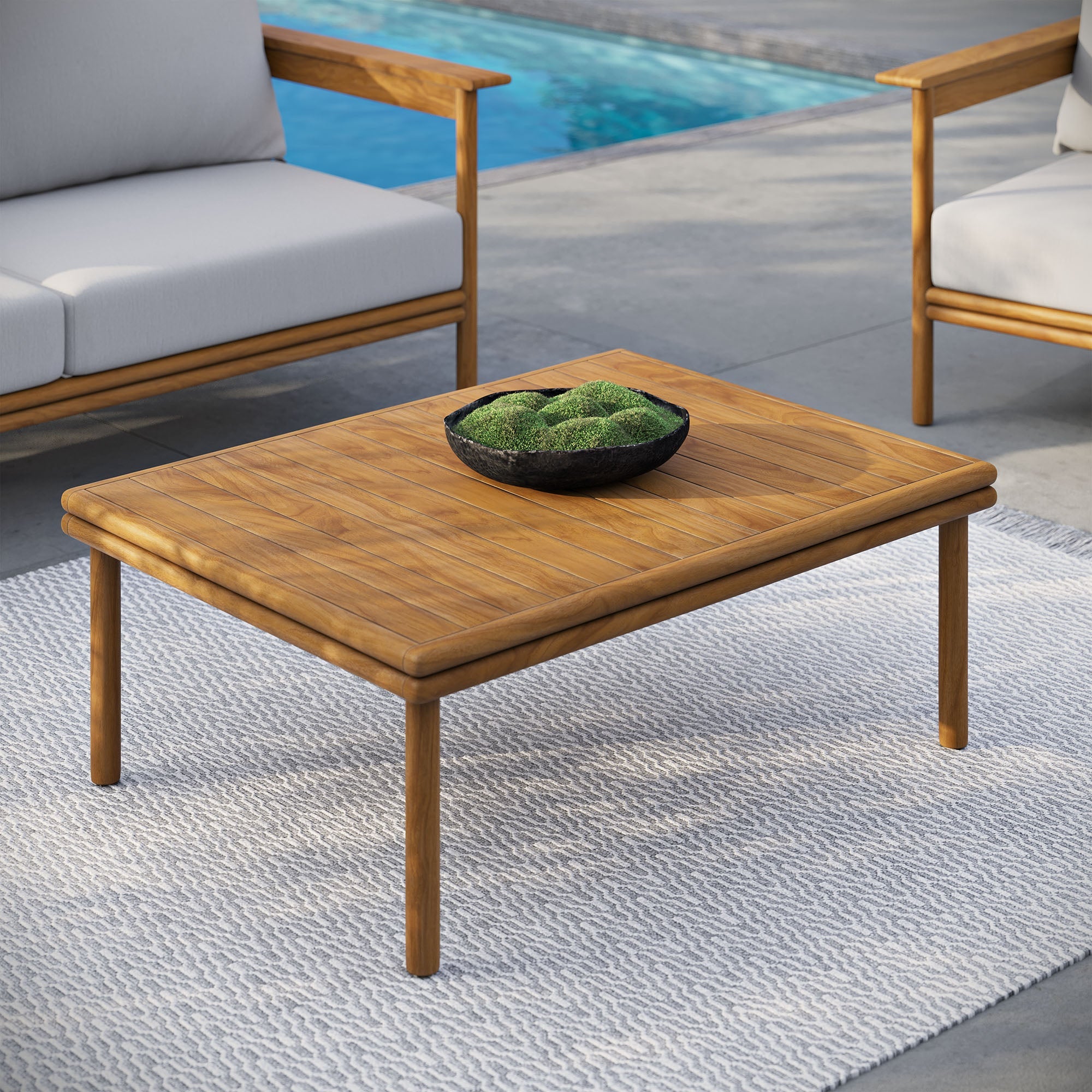 Wren Outdoor Patio Teak Wood Coffee Table in Natural