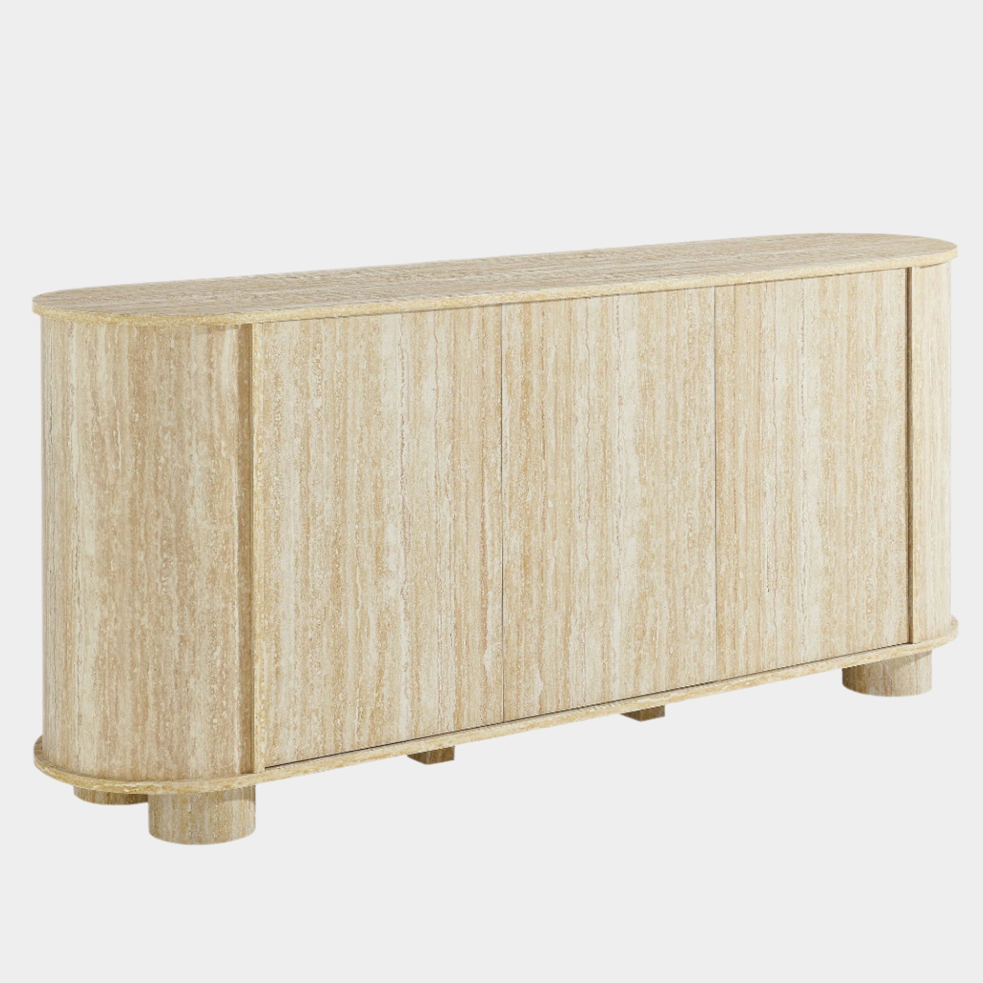 Overture 63” Oval Faux Travertine Sideboard in Travertine