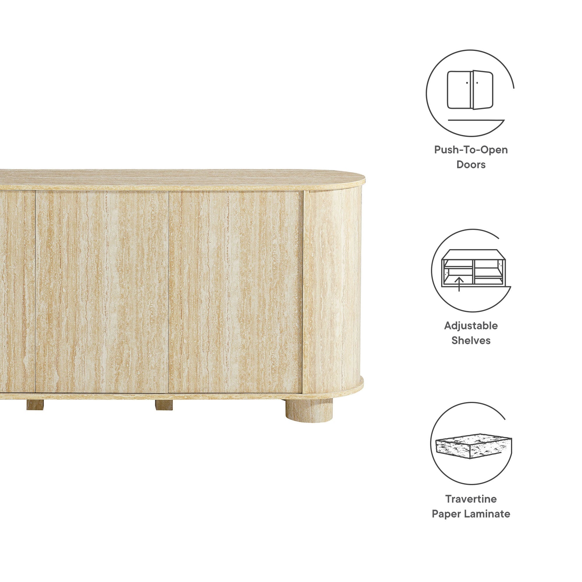 Overture 63” Oval Faux Travertine Sideboard in Travertine