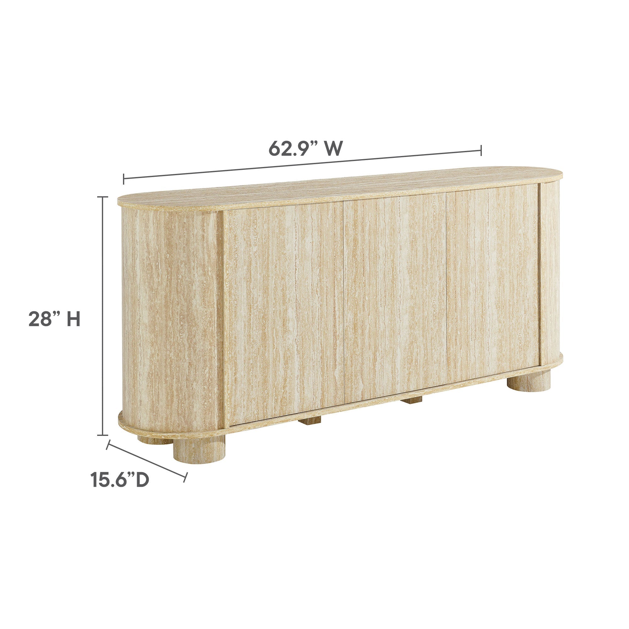 Overture 63” Oval Faux Travertine Sideboard in Travertine