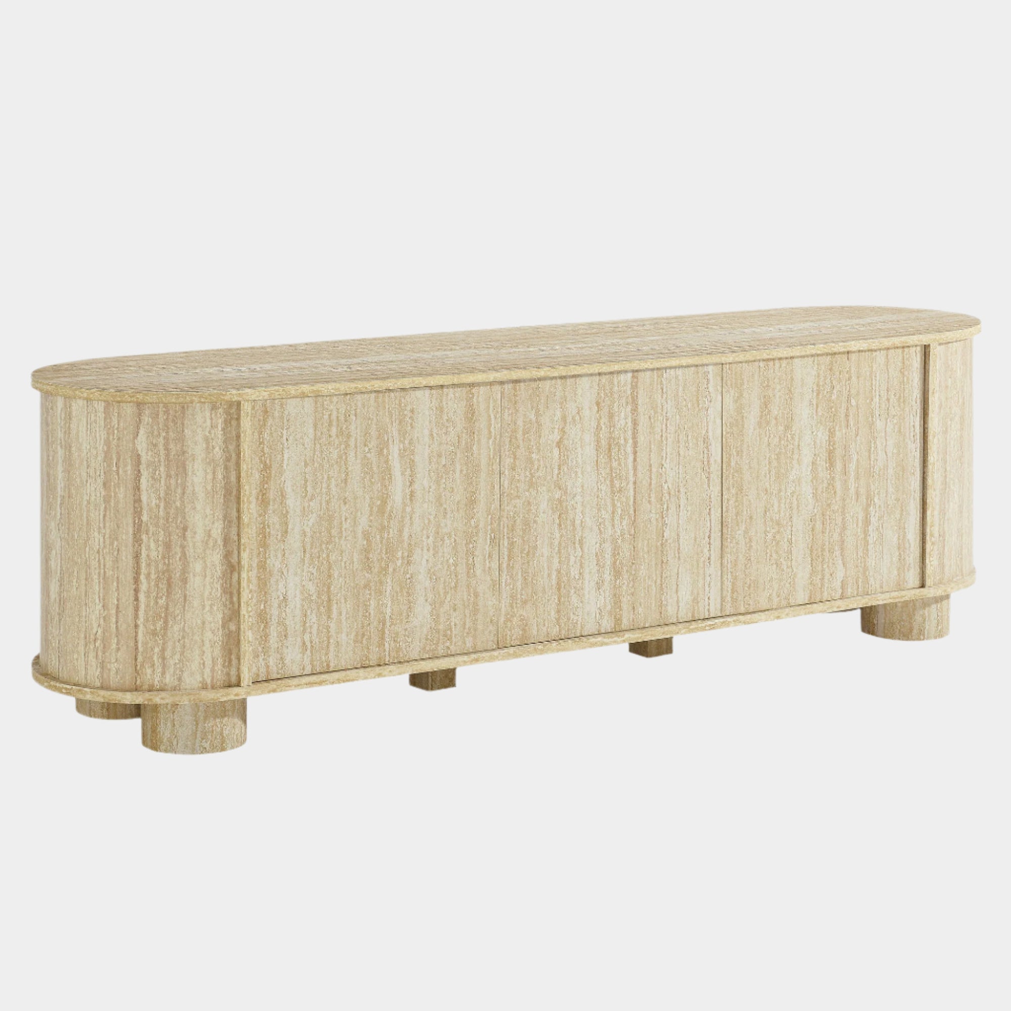 Overture 63” Oval Faux Travertine TV Stand in Travertine