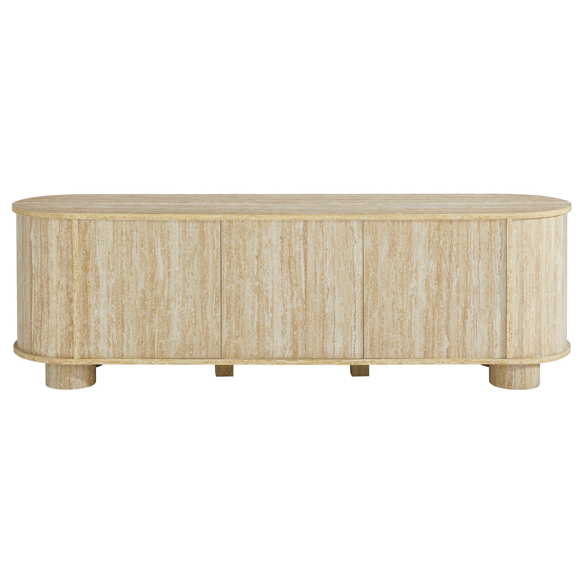 Overture 63” Oval Faux Travertine TV Stand in Travertine