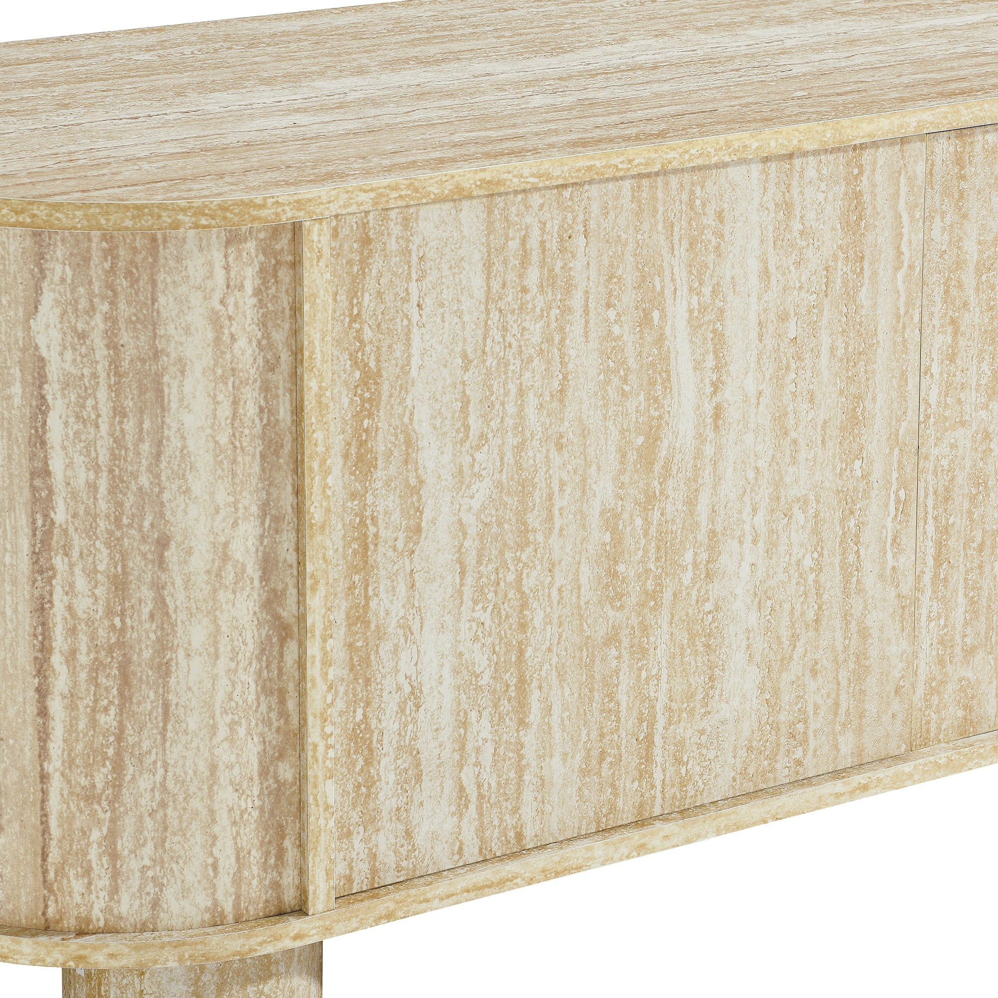 Overture 63” Oval Faux Travertine TV Stand in Travertine