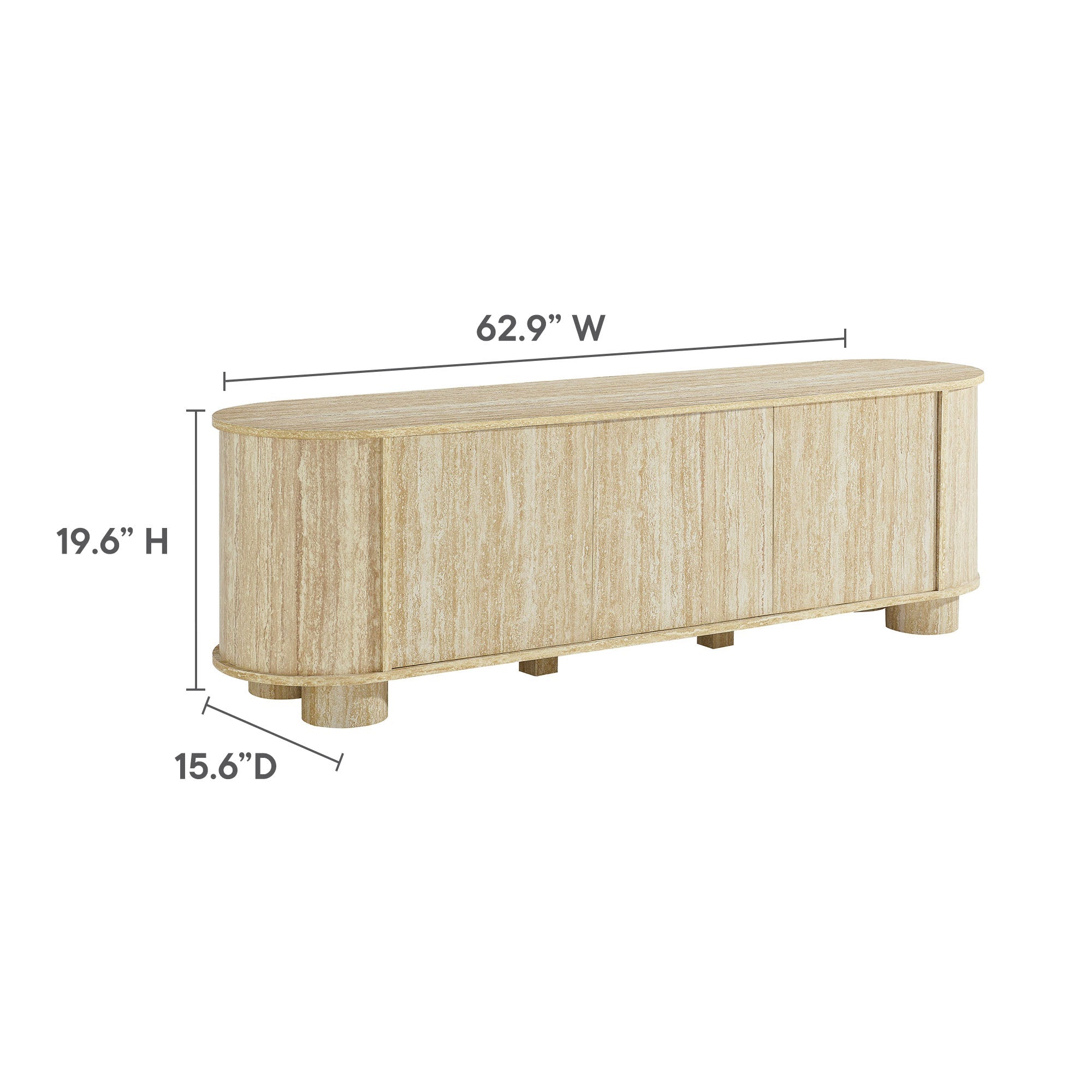 Overture 63” Oval Faux Travertine TV Stand in Travertine