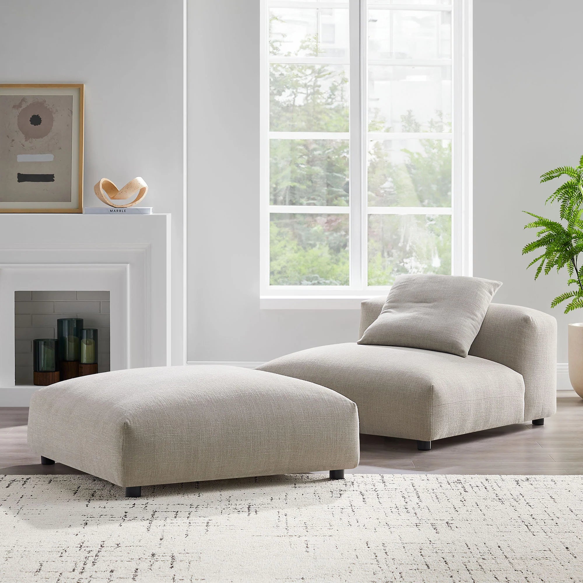 Solace Modular Upholstered Fabric Armless Chair and Ottoman Set