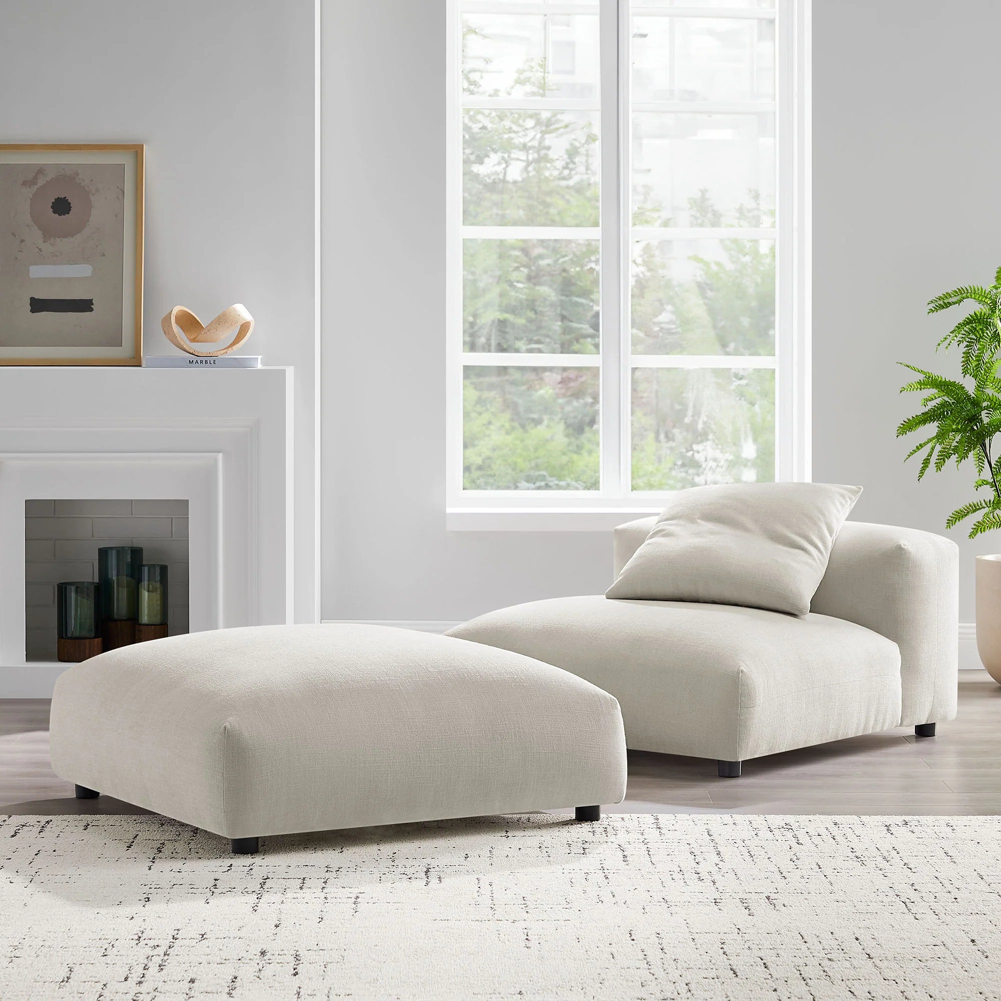 Solace Modular Upholstered Fabric Armless Chair and Ottoman Set