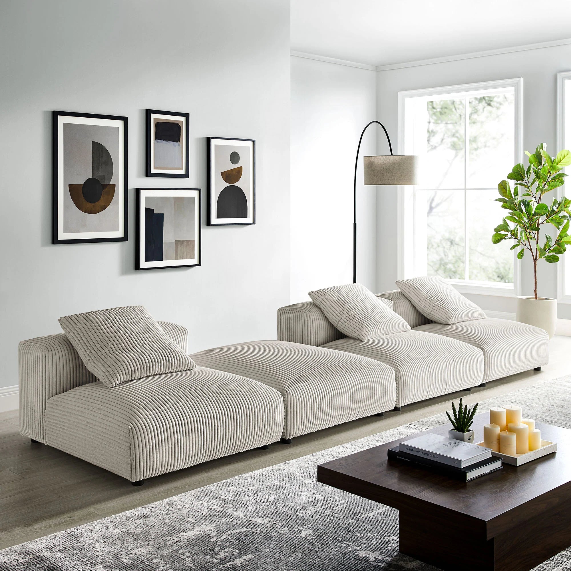 Solace 4-Piece Modular Corduroy Upholstered Sectional Sofa