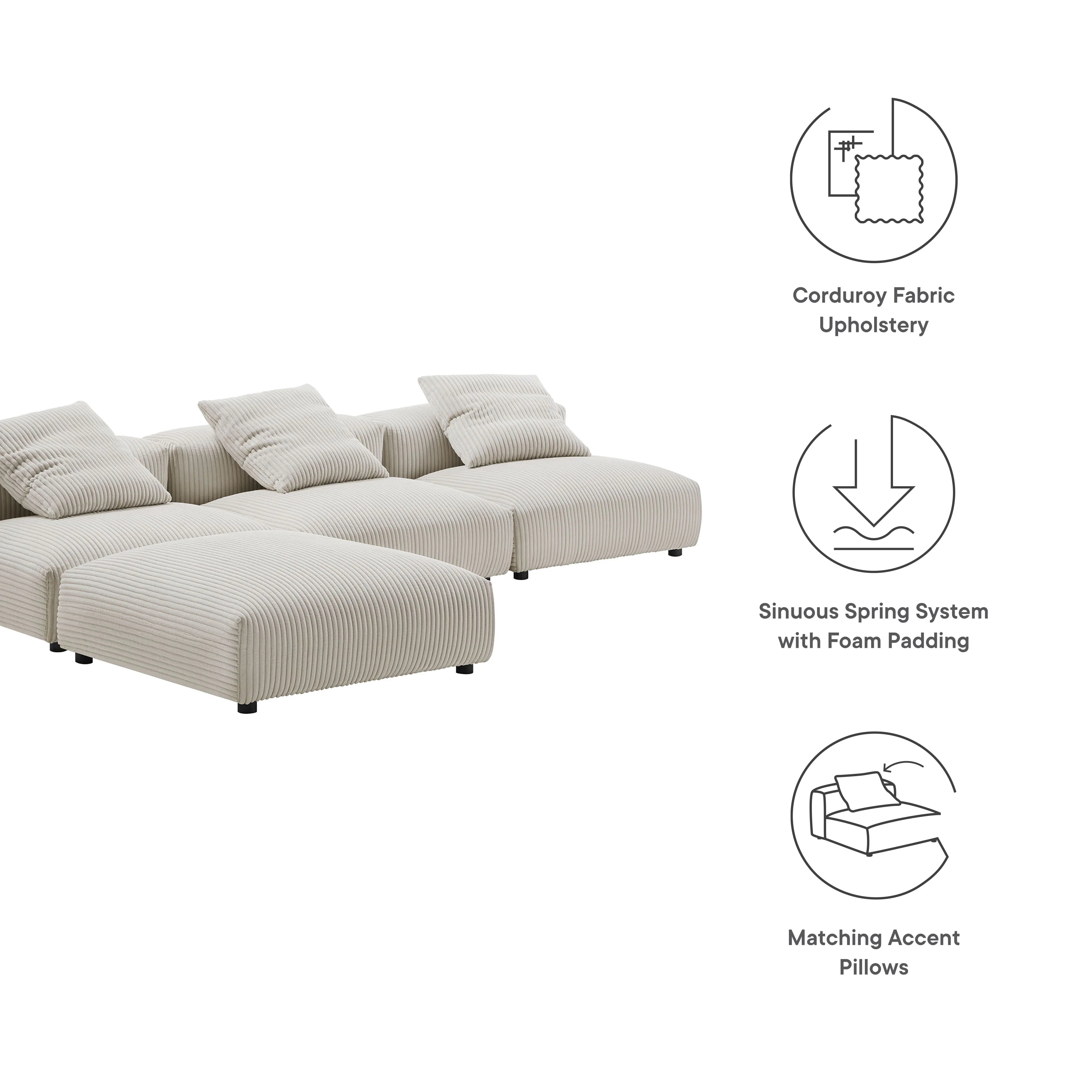 Solace 4-Piece Modular Corduroy Upholstered Sectional Sofa