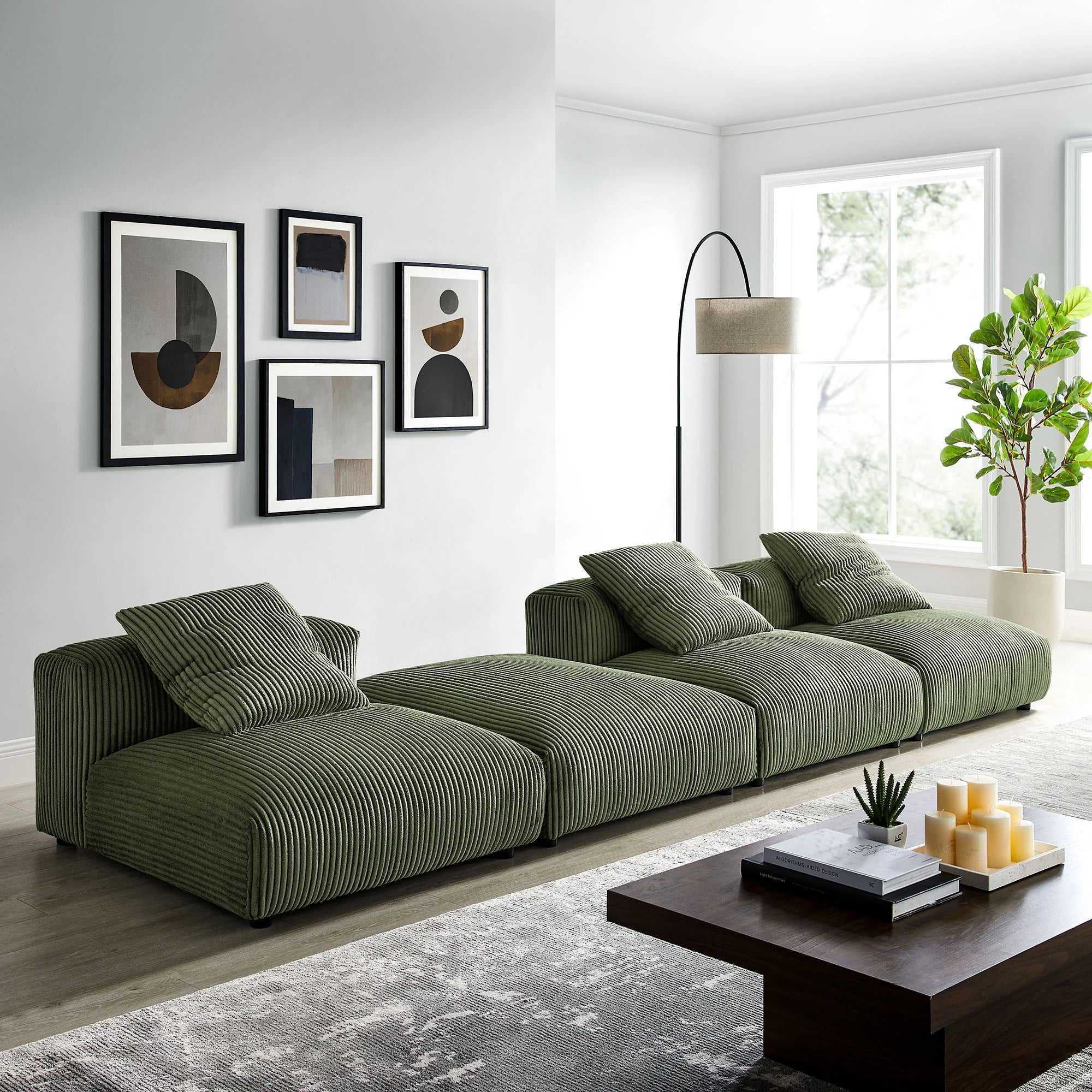 Solace 4-Piece Modular Corduroy Upholstered Sectional Sofa