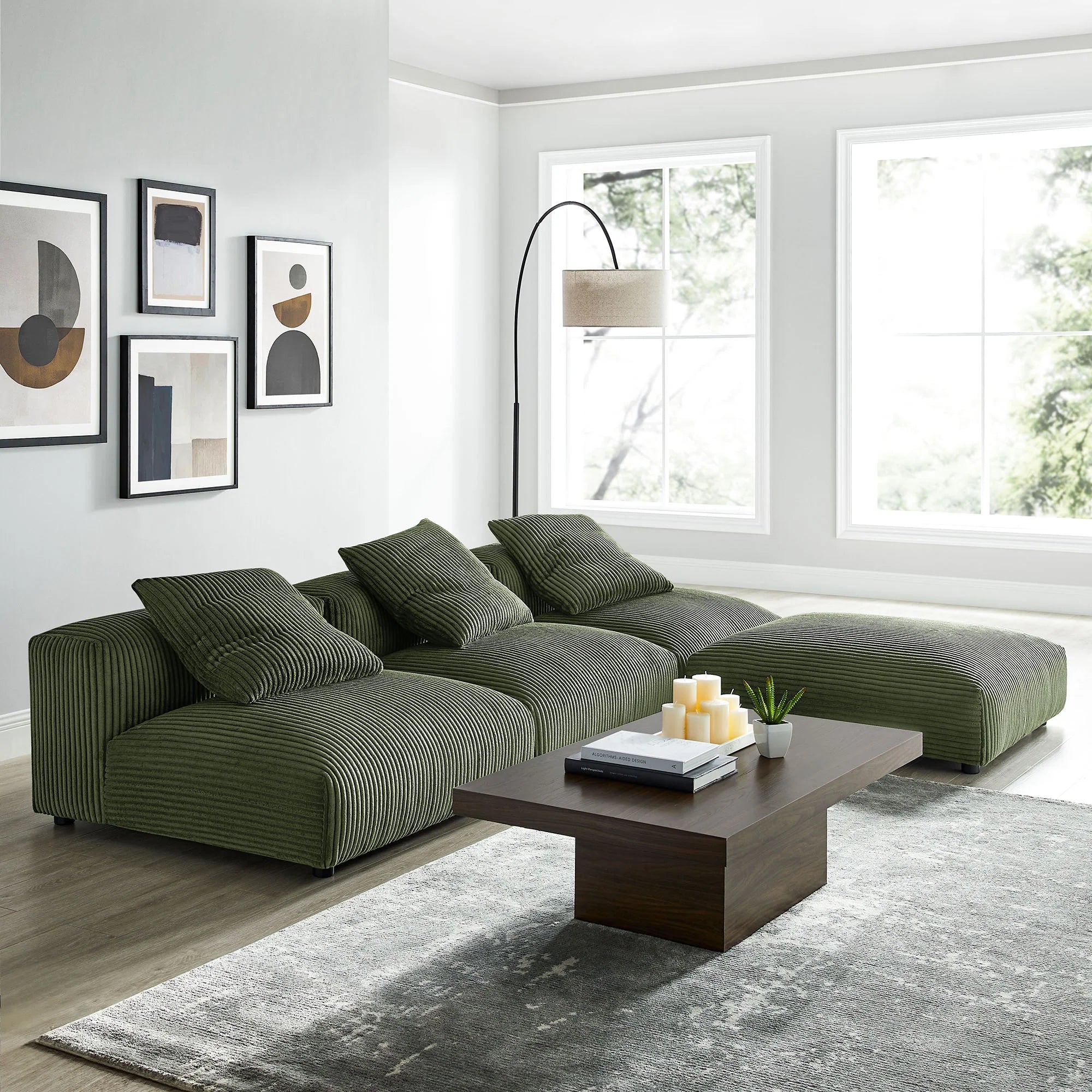 Solace 4-Piece Modular Corduroy Upholstered Sectional Sofa