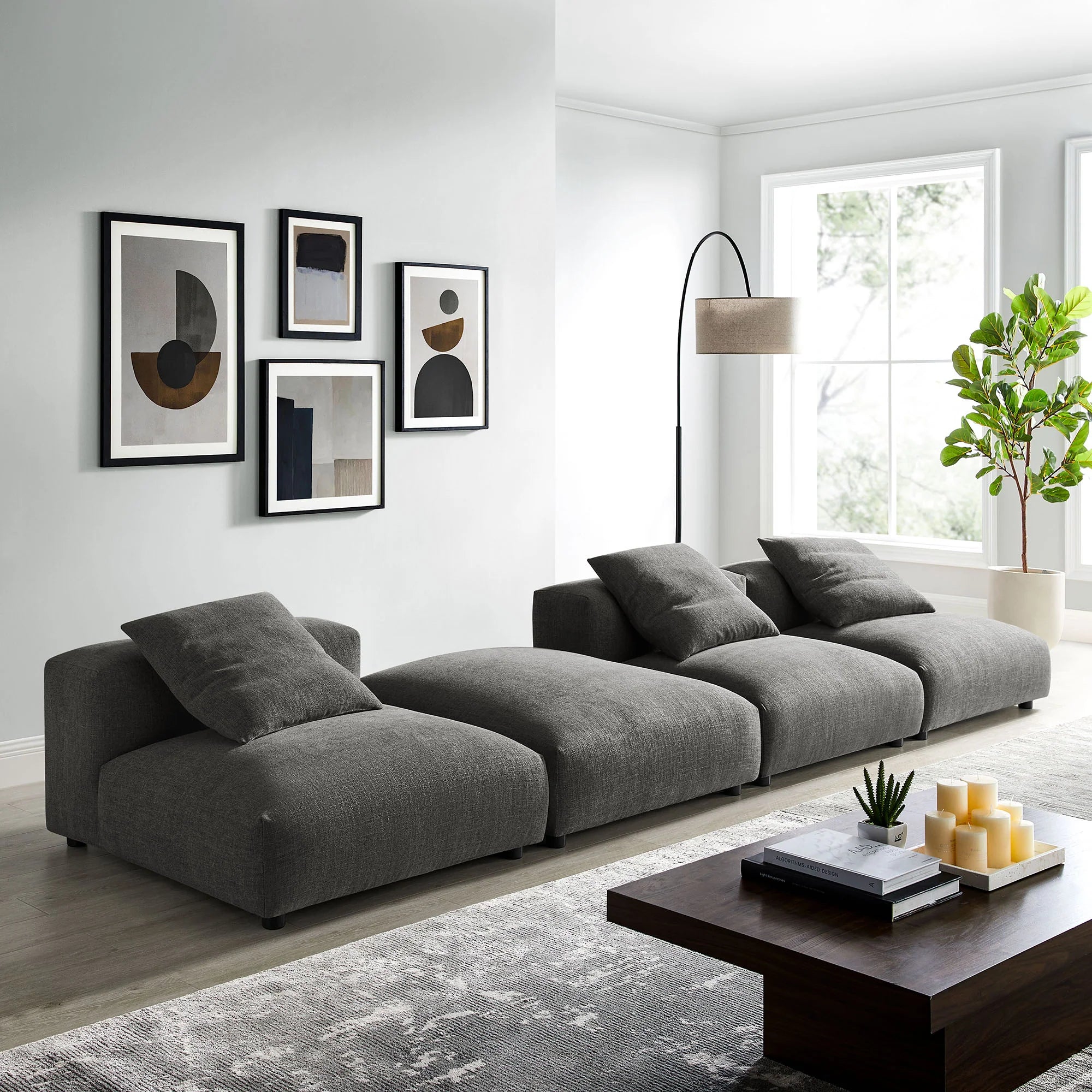 Solace 4-Piece Modular Upholstered Fabric Sectional Sofa