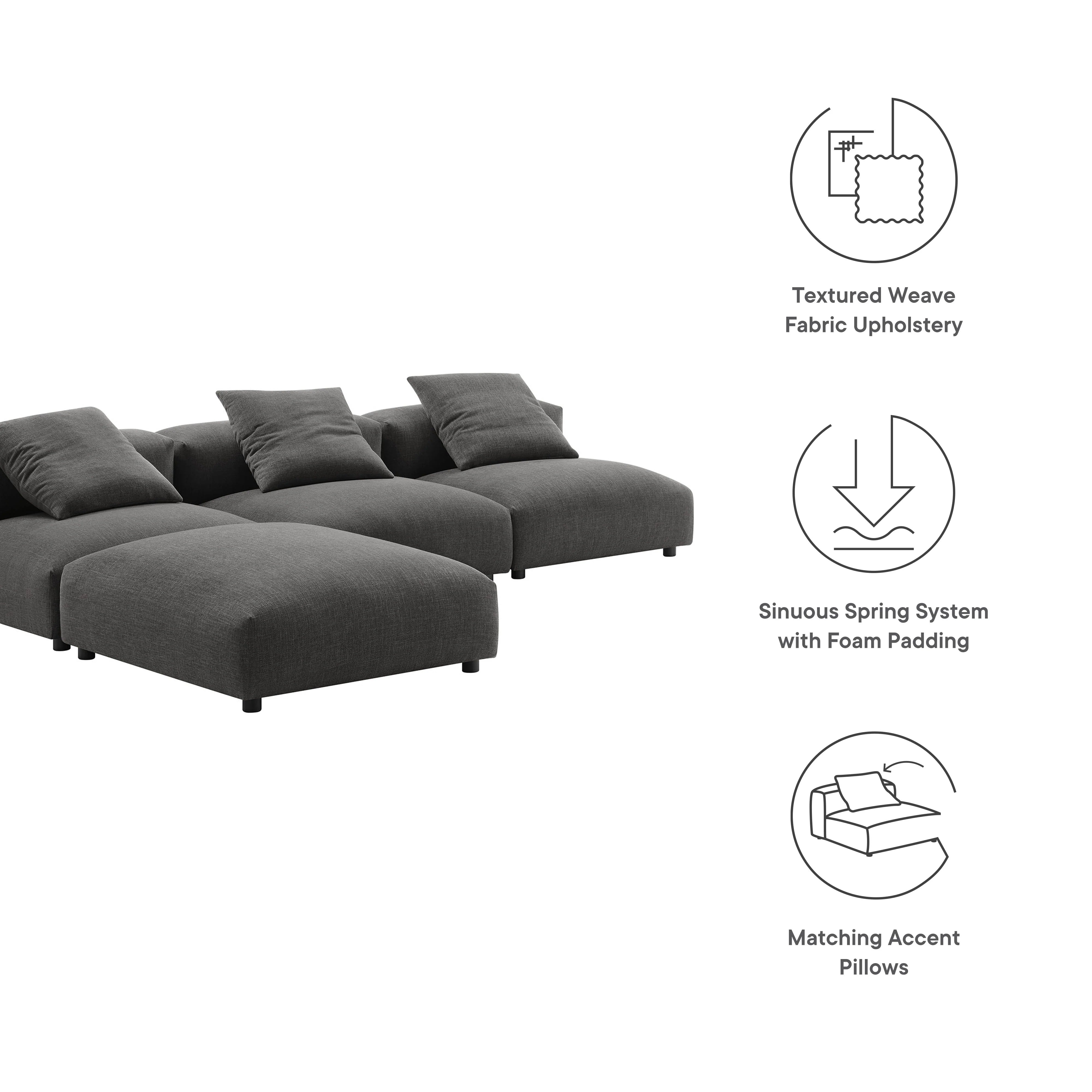 Solace 4-Piece Modular Upholstered Fabric Sectional Sofa