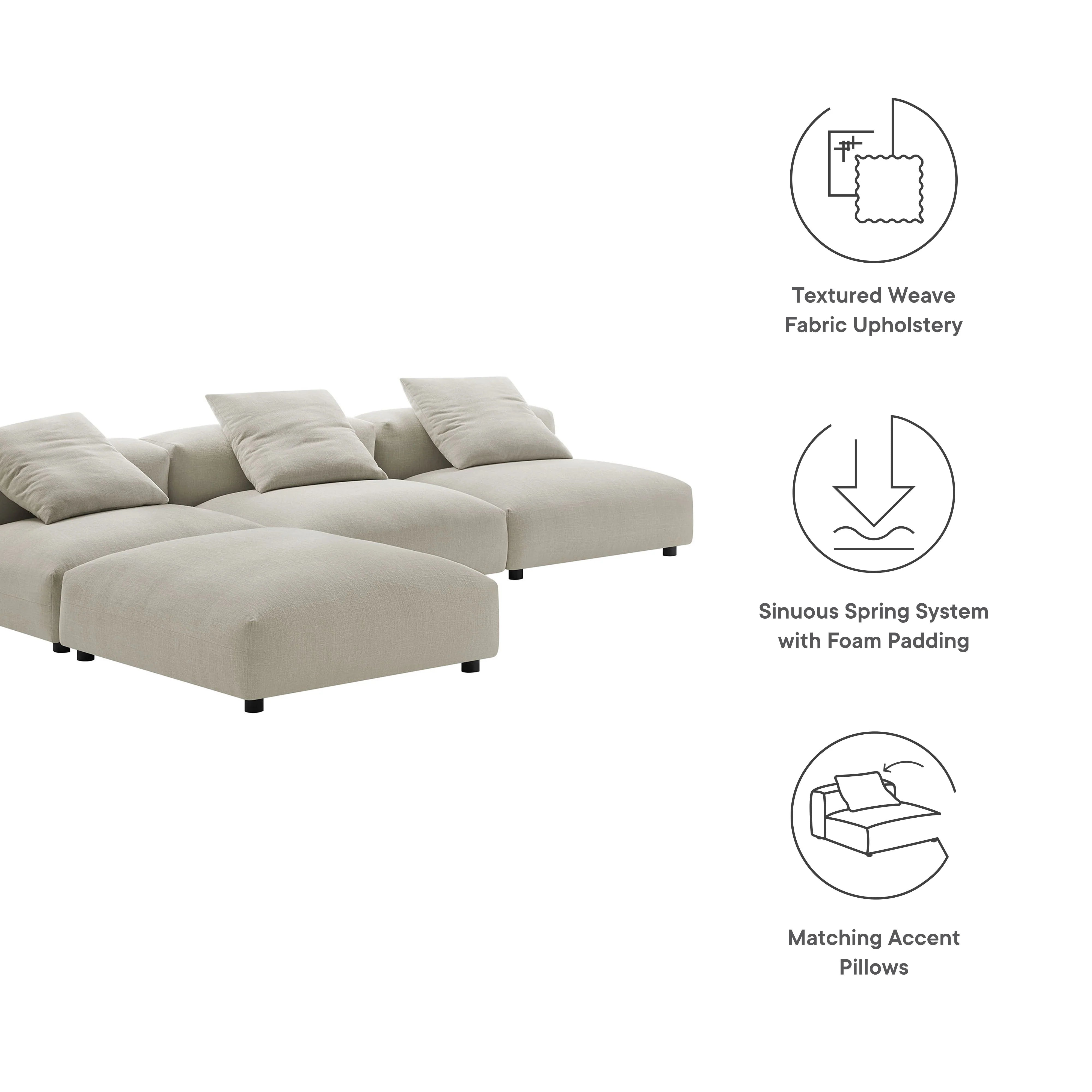 Solace 4-Piece Modular Upholstered Fabric Sectional Sofa