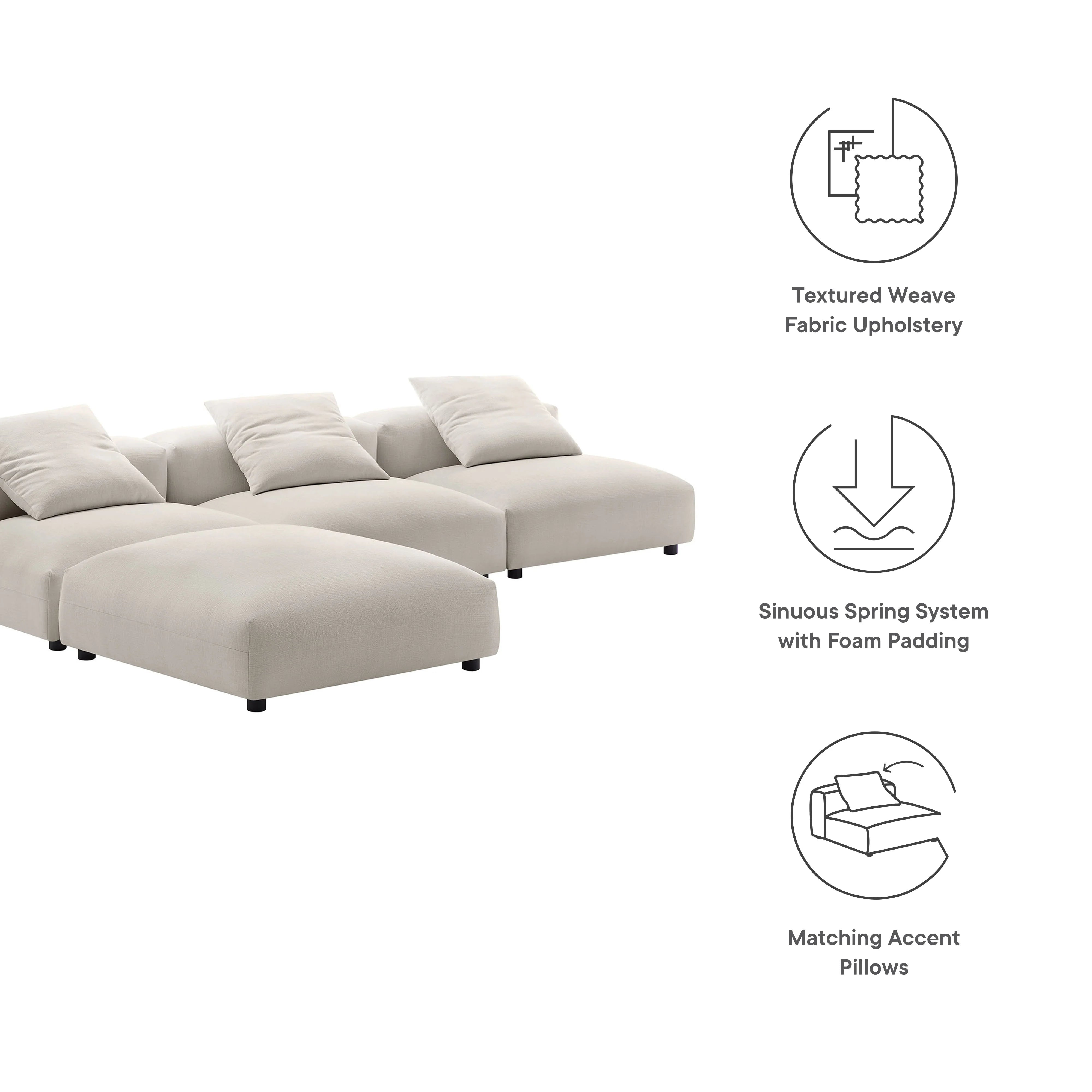 Solace 4-Piece Modular Upholstered Fabric Sectional Sofa