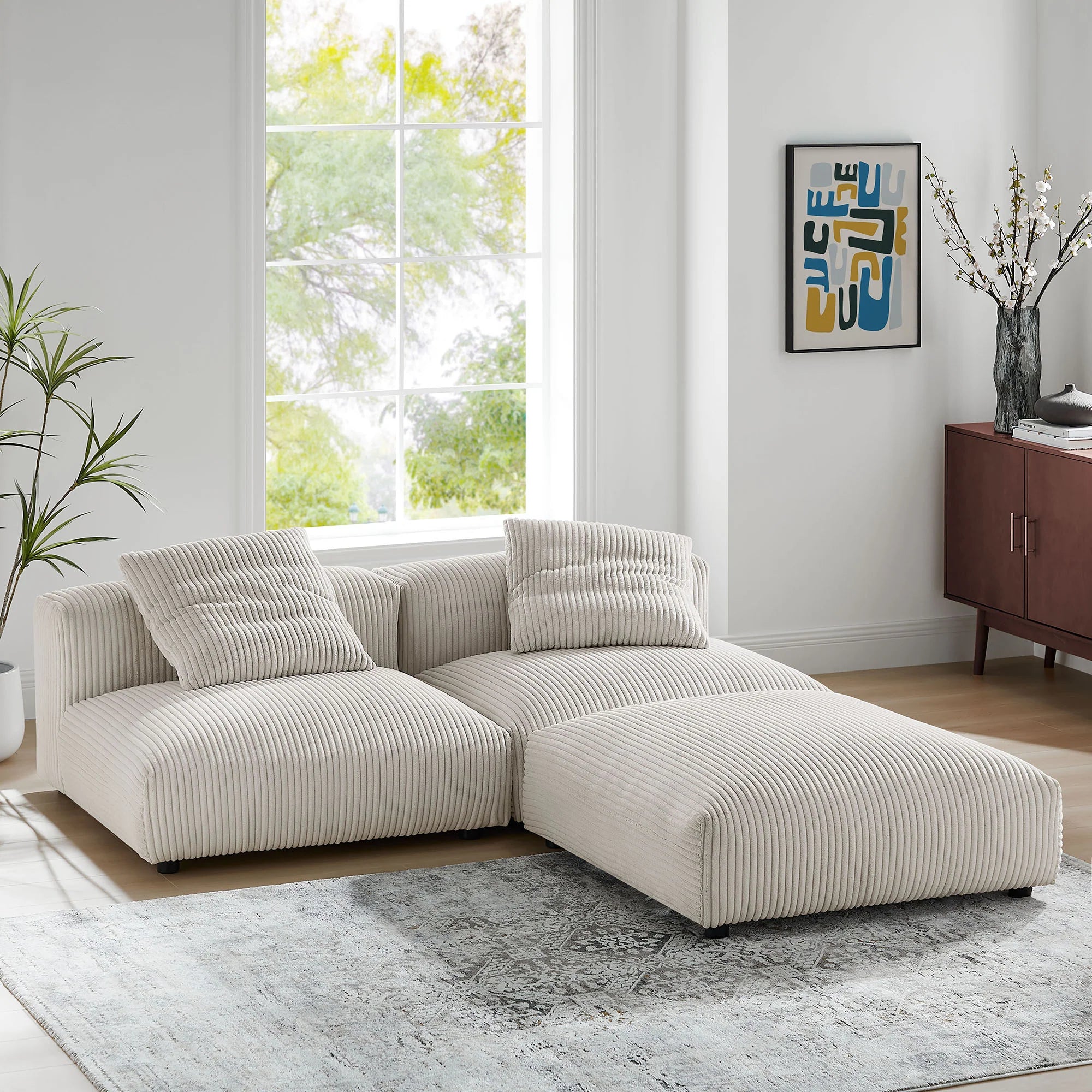 Solace 3-Piece Modular Corduroy Upholstered Sectional Sofa