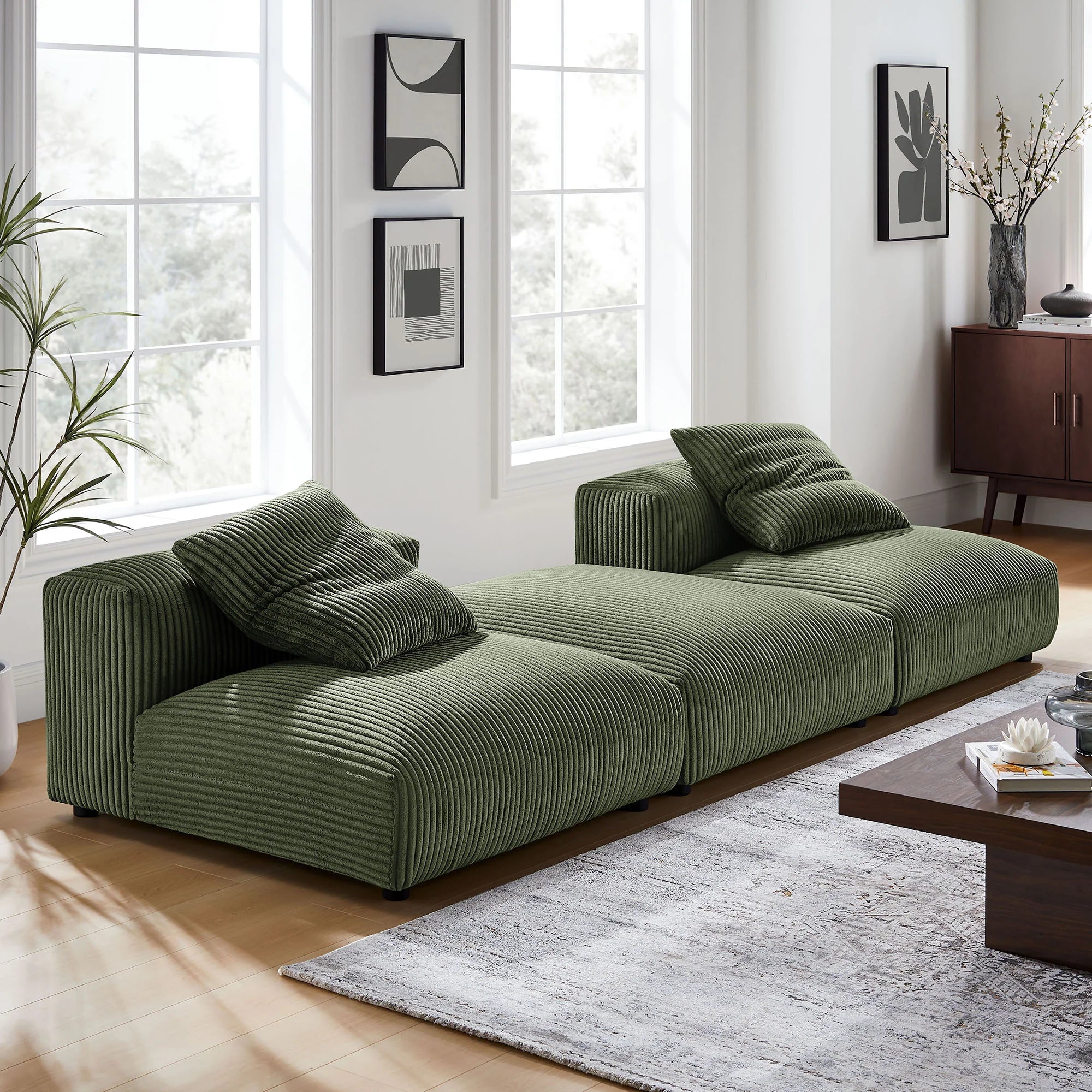 Solace 3-Piece Modular Corduroy Upholstered Sectional Sofa