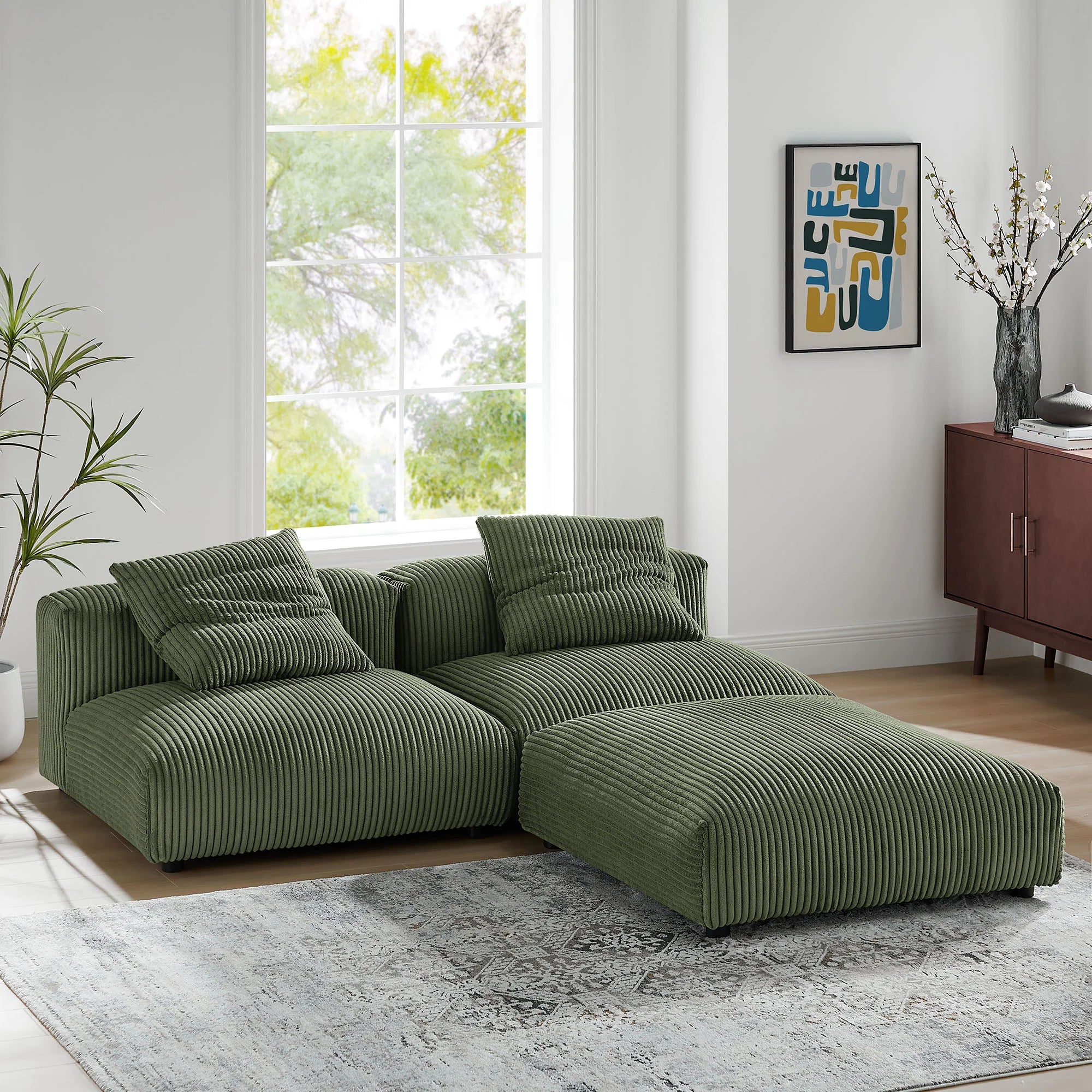 Solace 3-Piece Modular Corduroy Upholstered Sectional Sofa