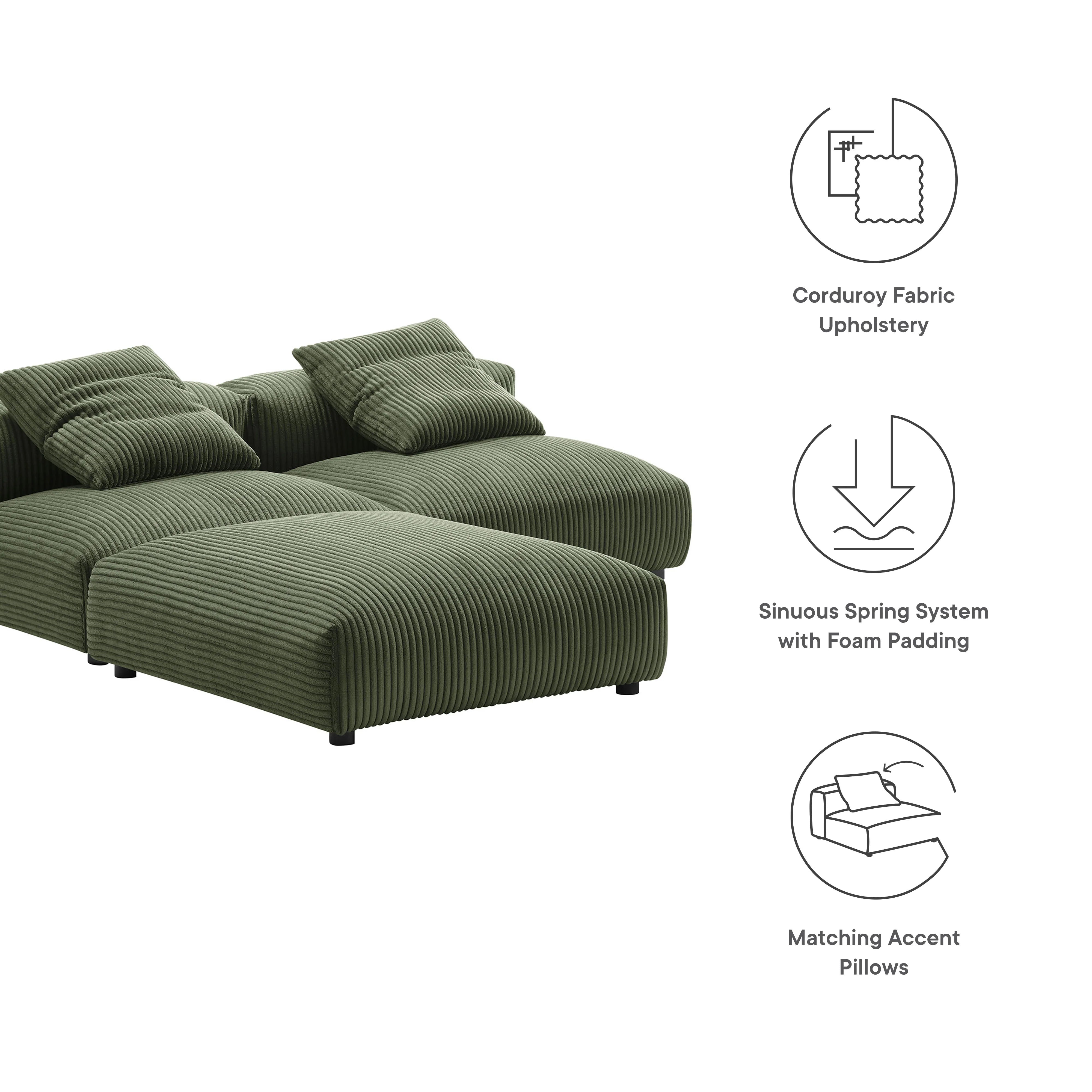 Solace 3-Piece Modular Corduroy Upholstered Sectional Sofa