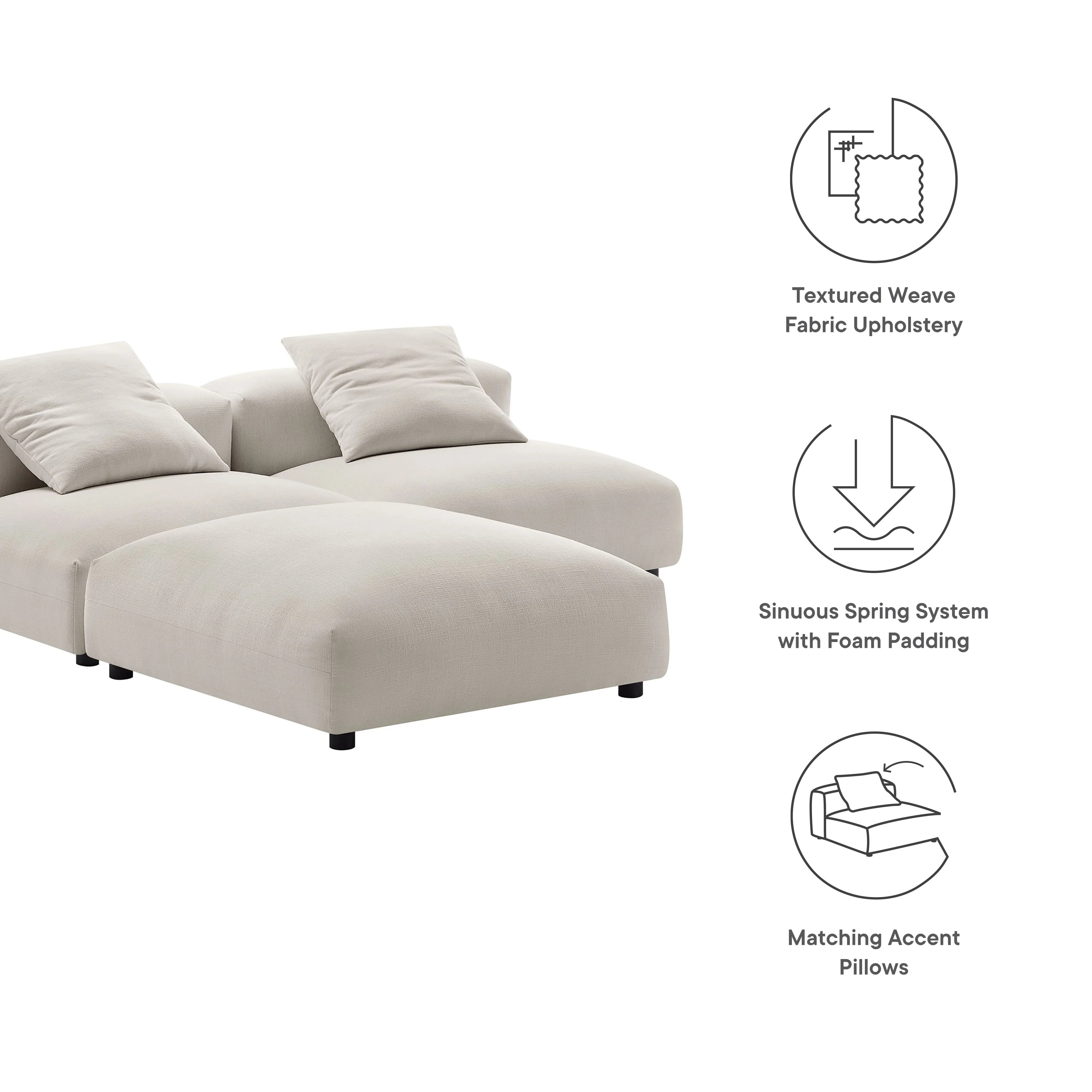 Solace 3-Piece Modular Upholstered Fabric Sectional Sofa