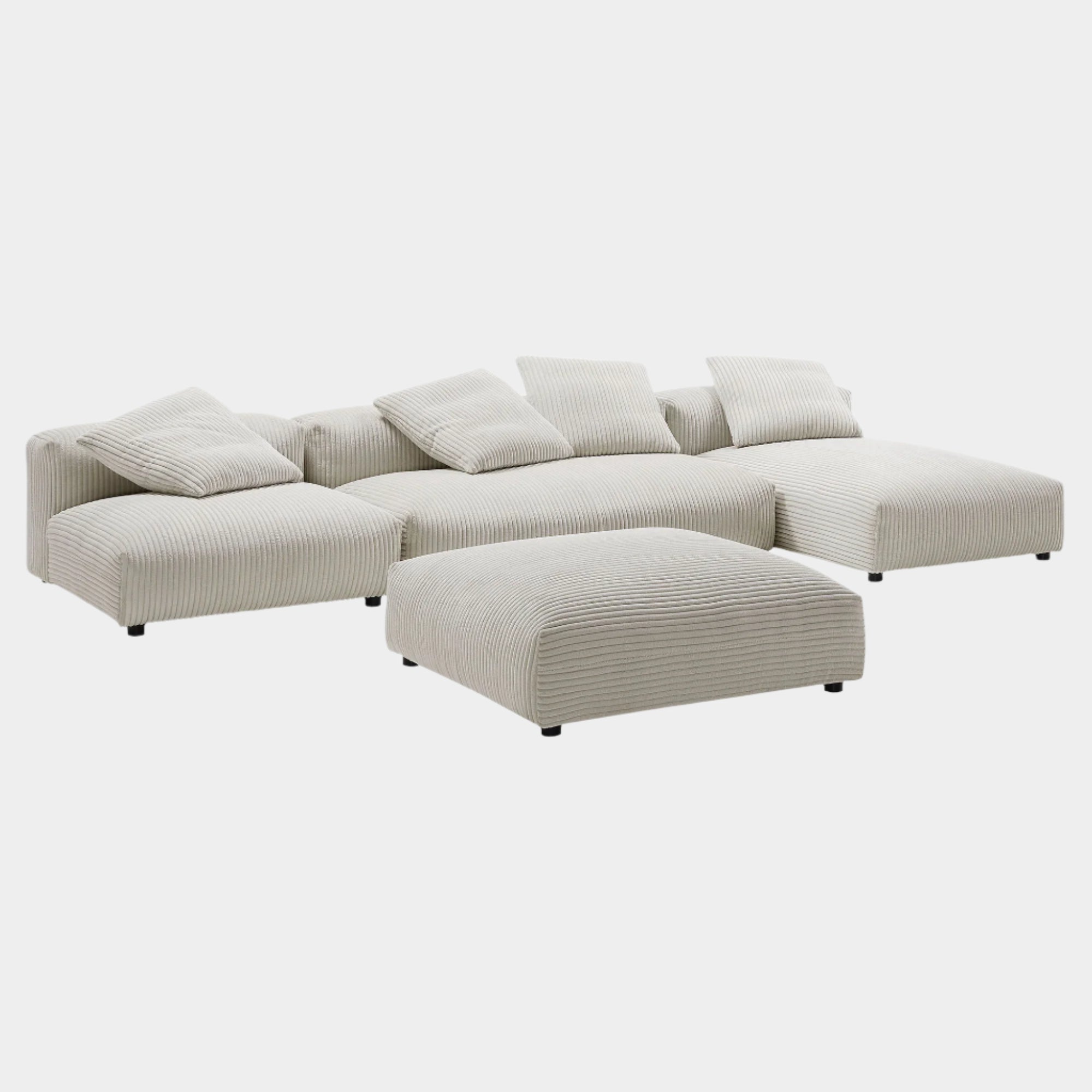 Solace 4-Piece Modular Corduroy Upholstered Sectional Sofa With Ottoman