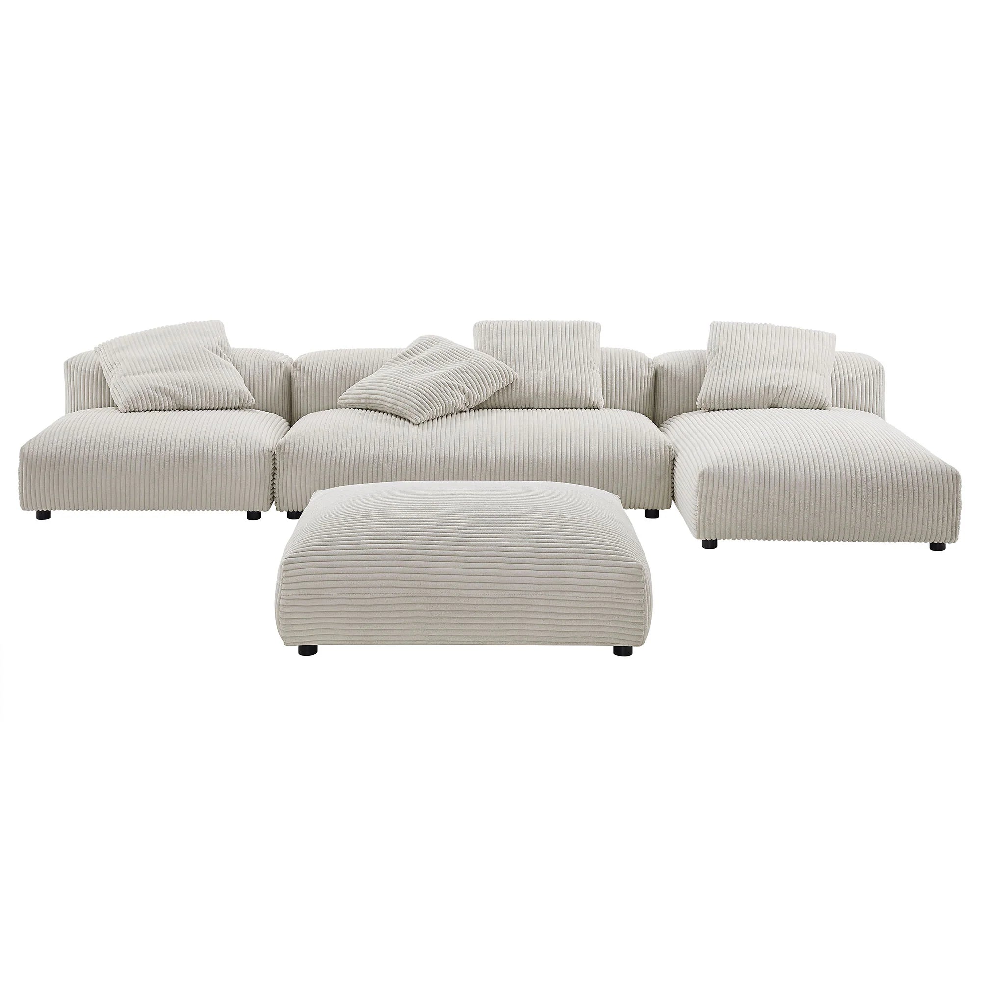 Solace 4-Piece Modular Corduroy Upholstered Sectional Sofa With Ottoman