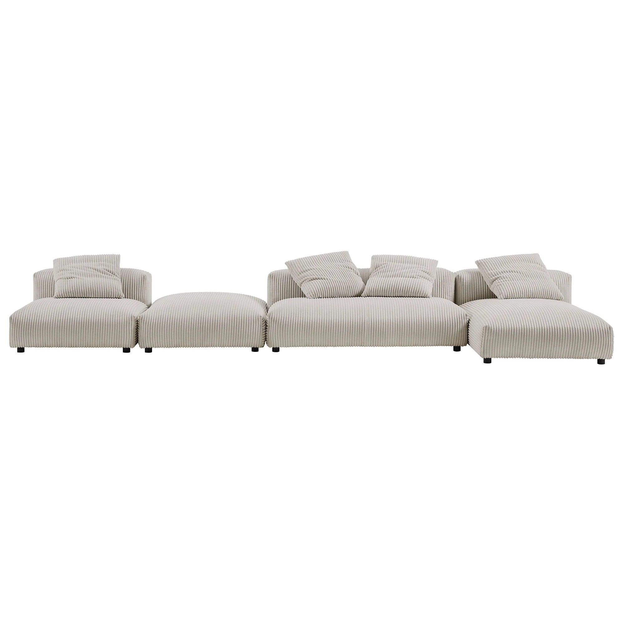 Solace 4-Piece Modular Corduroy Upholstered Sectional Sofa With Ottoman