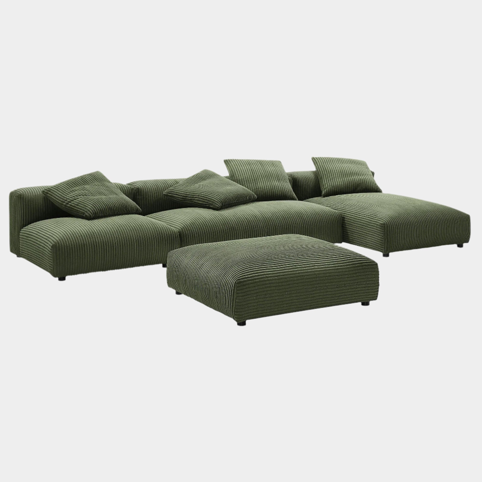 Solace 4-Piece Modular Corduroy Upholstered Sectional Sofa With Ottoman