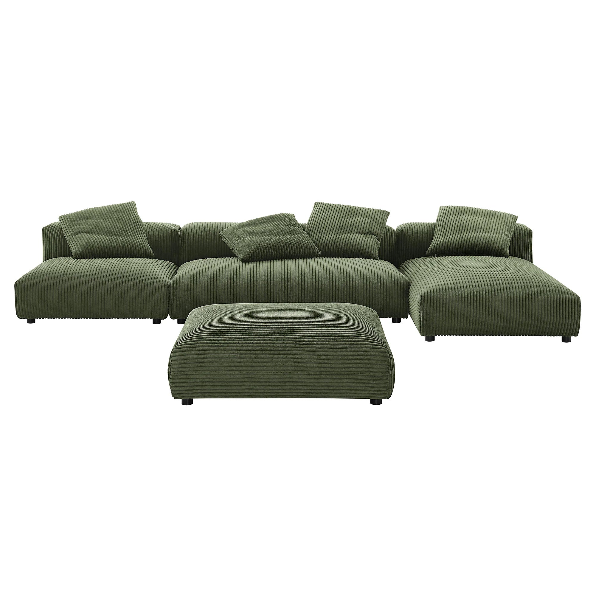 Solace 4-Piece Modular Corduroy Upholstered Sectional Sofa With Ottoman