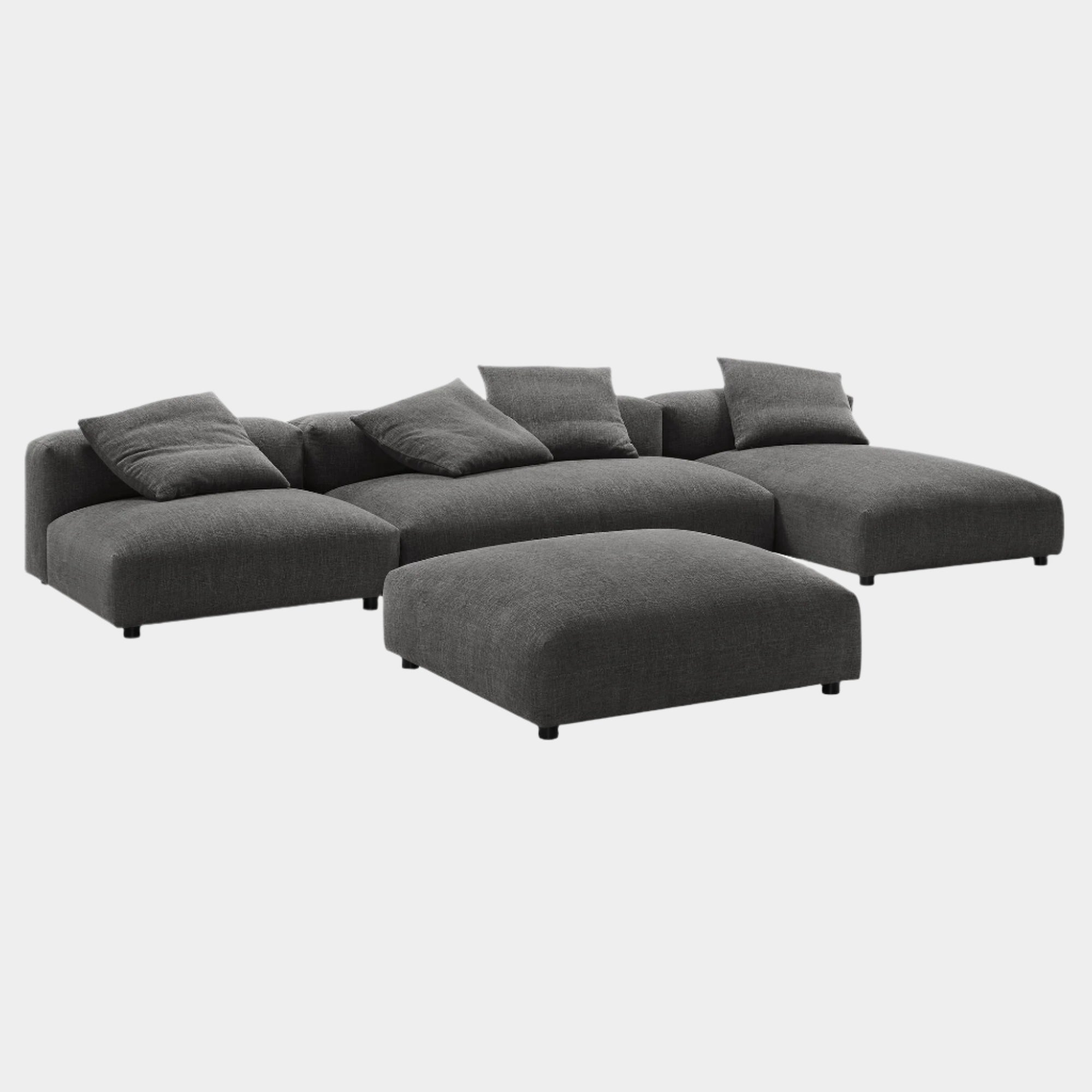 Solace 4-Piece Modular Upholstered Fabric Sectional Sofa With Ottoman