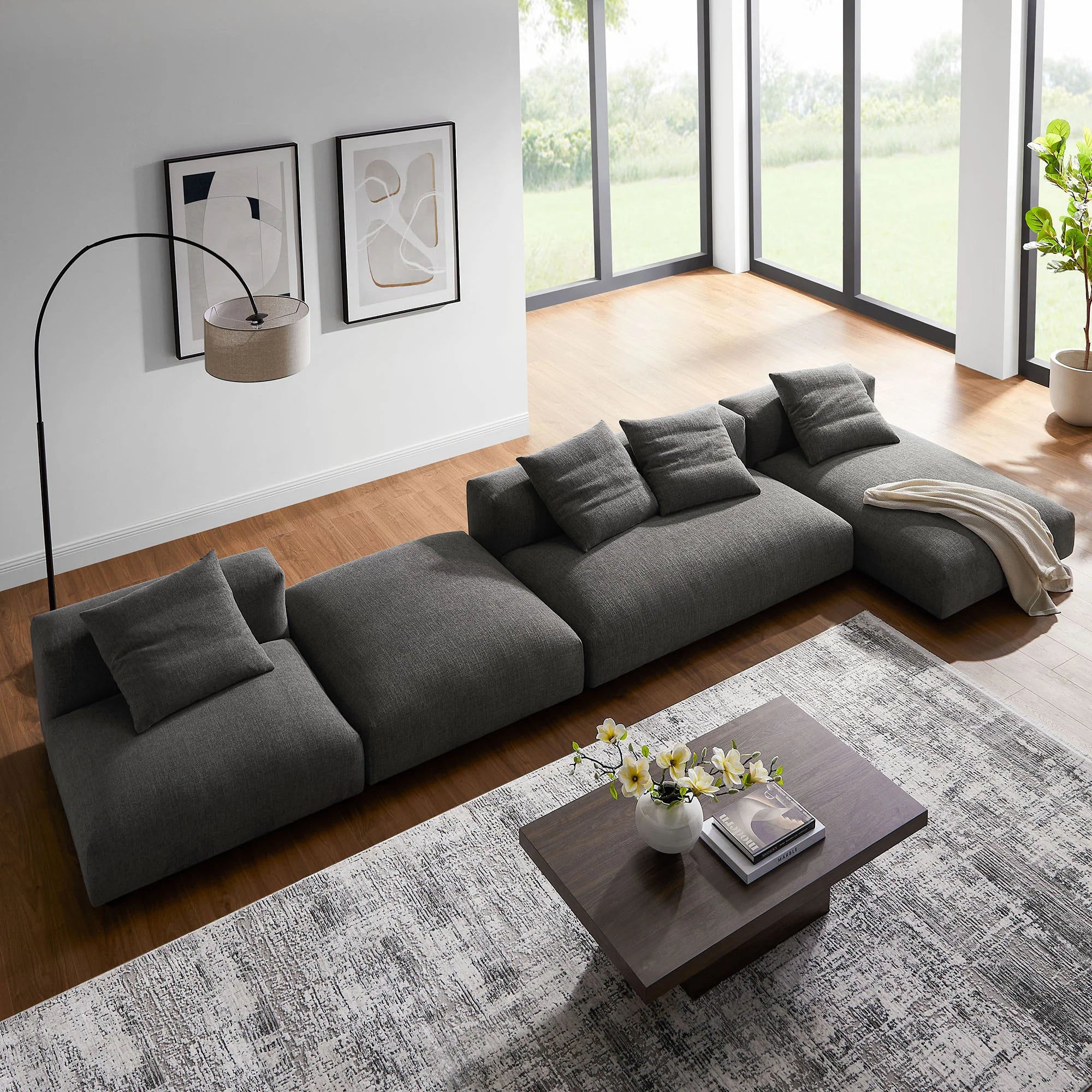 Solace 4-Piece Modular Upholstered Fabric Sectional Sofa With Ottoman