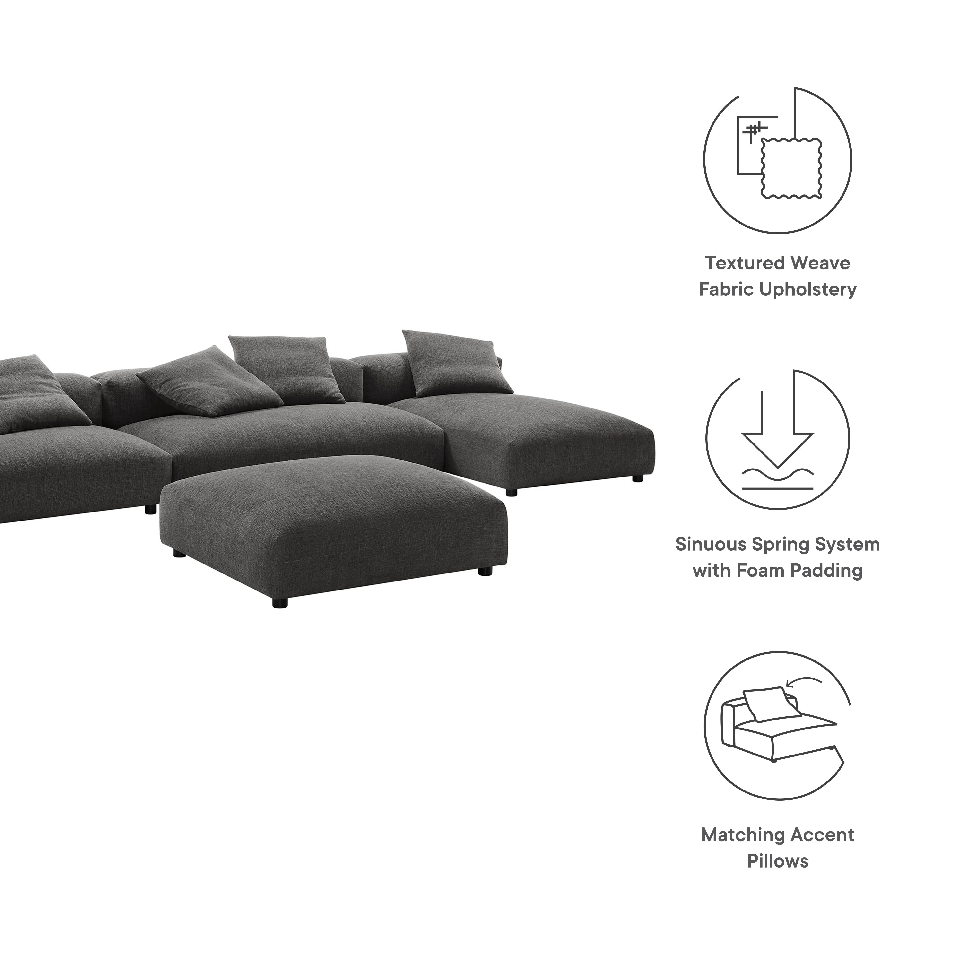 Solace 4-Piece Modular Upholstered Fabric Sectional Sofa With Ottoman