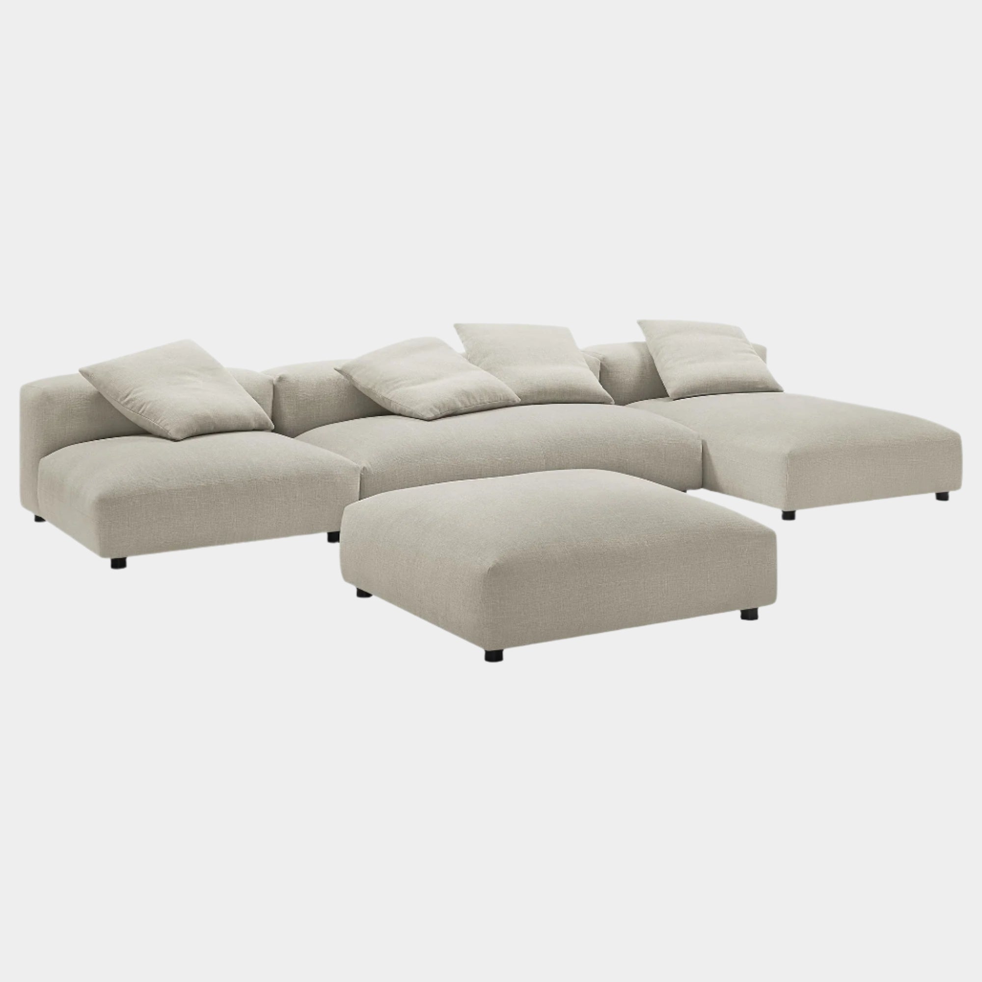 Solace 4-Piece Modular Upholstered Fabric Sectional Sofa With Ottoman