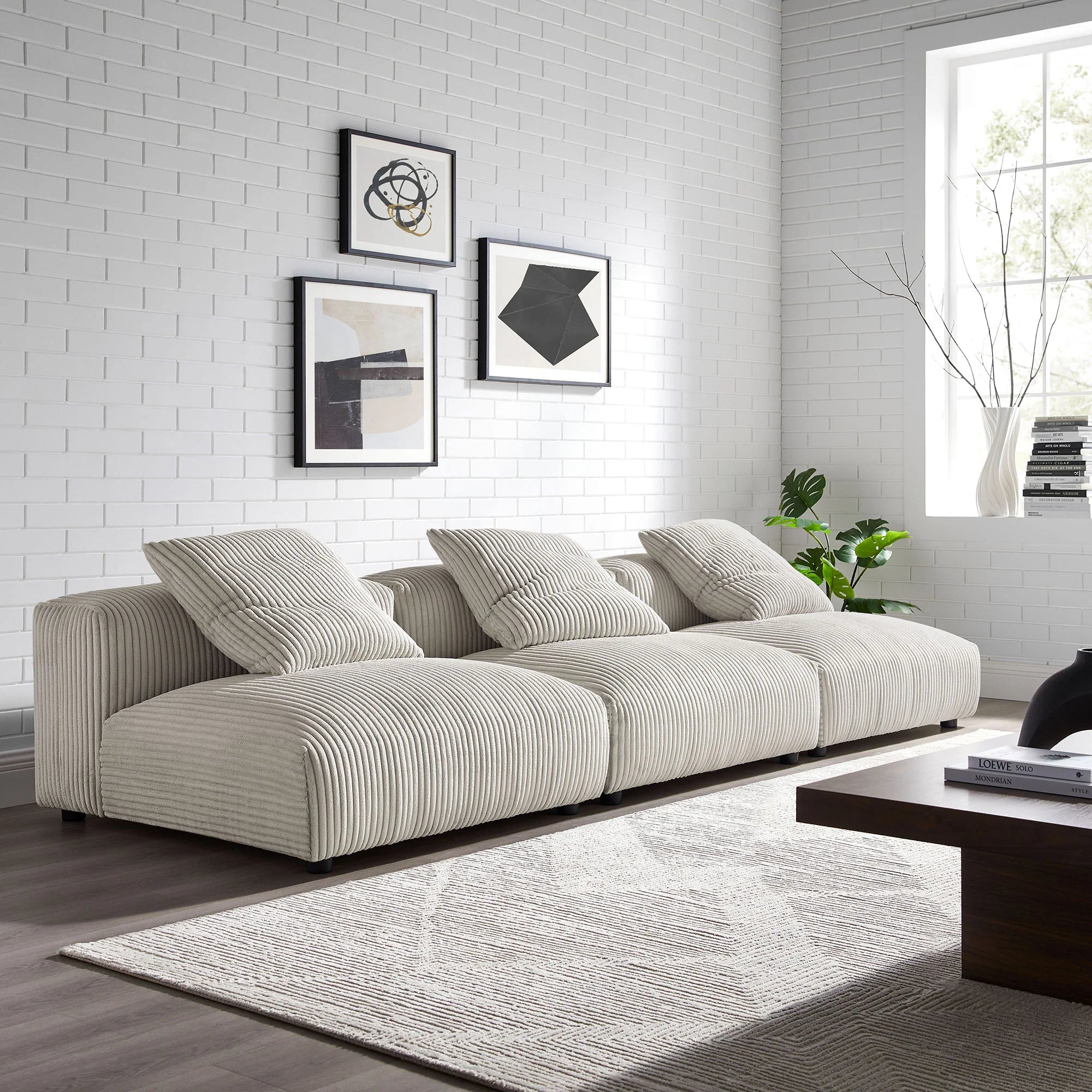 Solace 3-Piece Modular Corduroy Upholstered Sofa