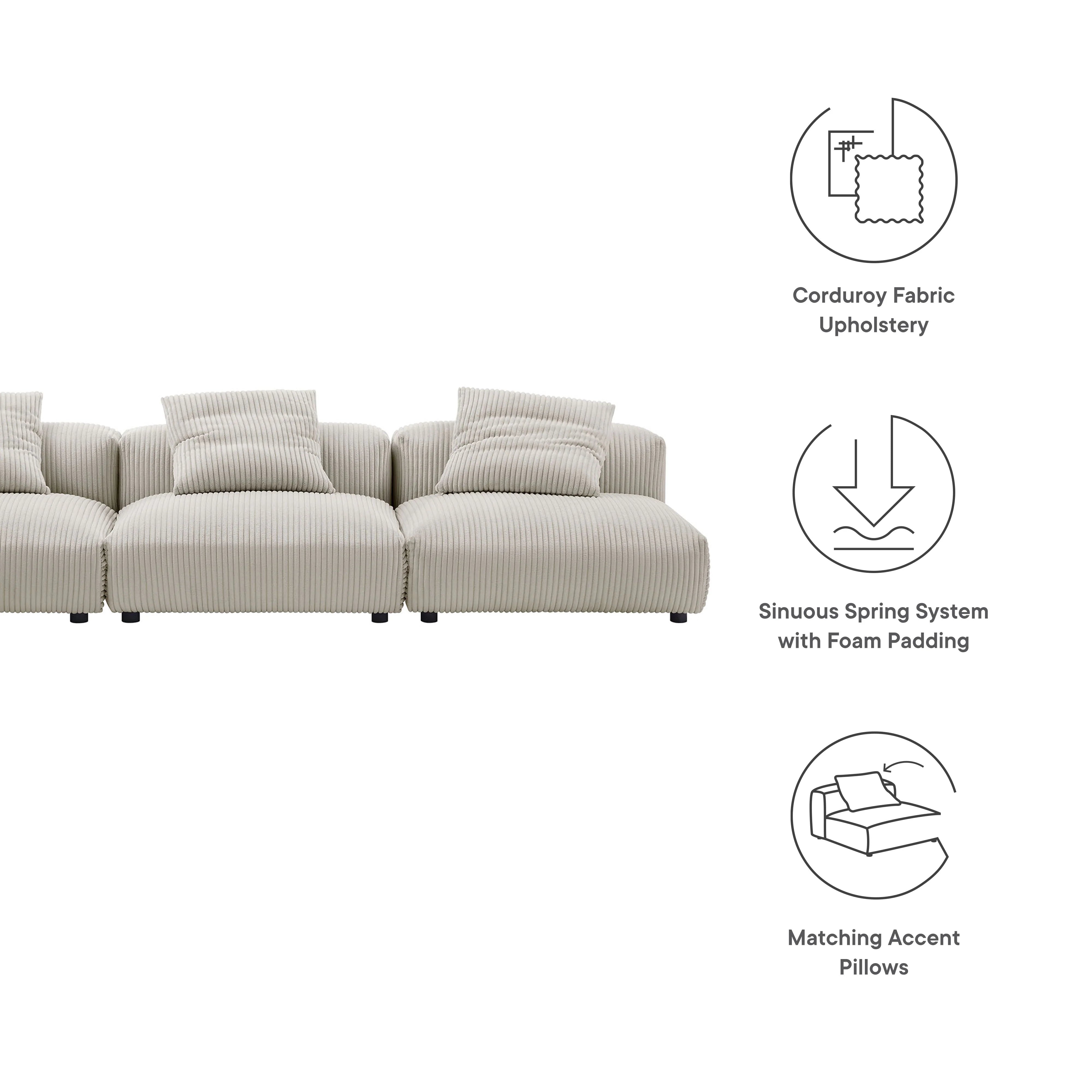 Solace 3-Piece Modular Corduroy Upholstered Sofa