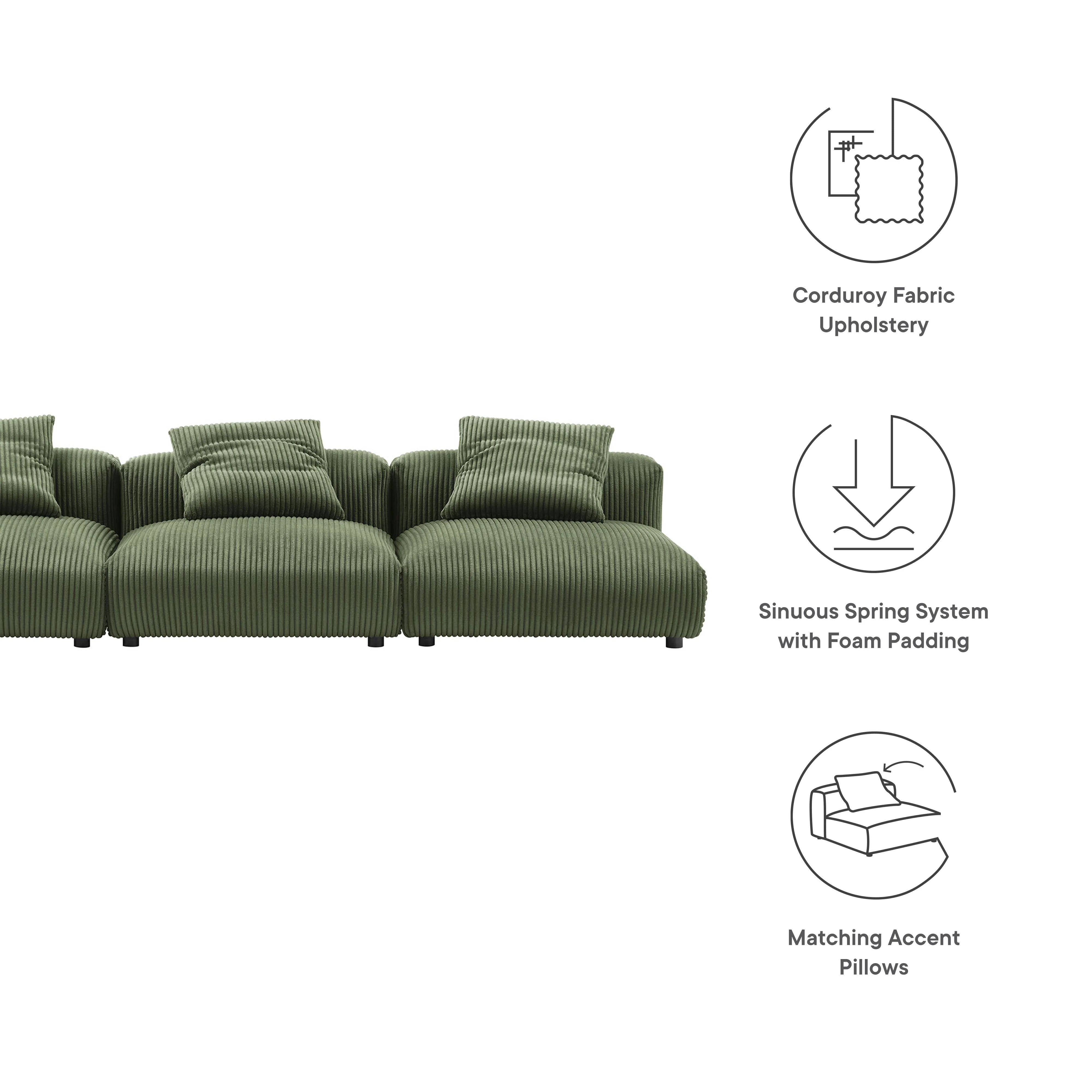 Solace 3-Piece Modular Corduroy Upholstered Sofa