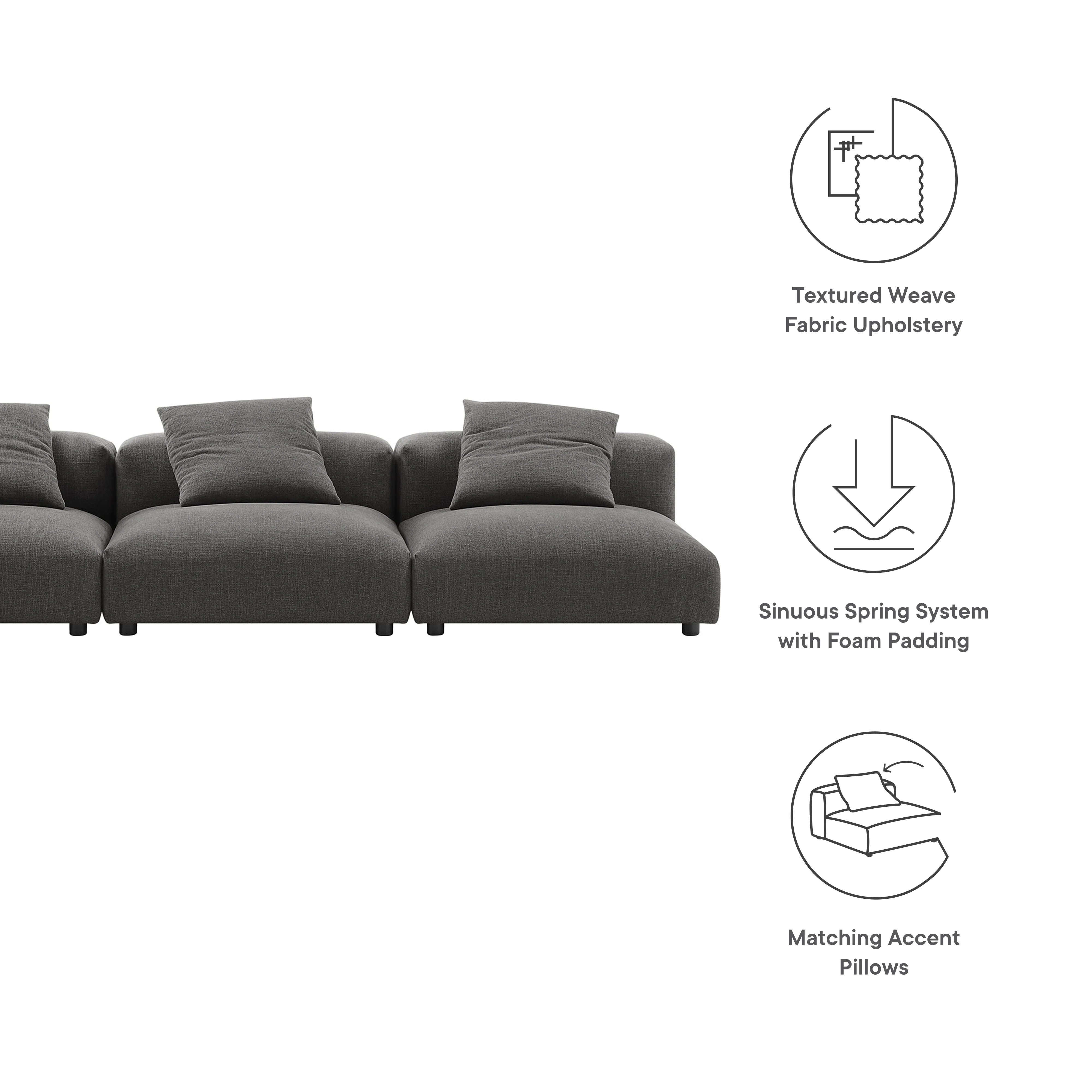 Solace 3-Piece Modular Upholstered Fabric Sofa