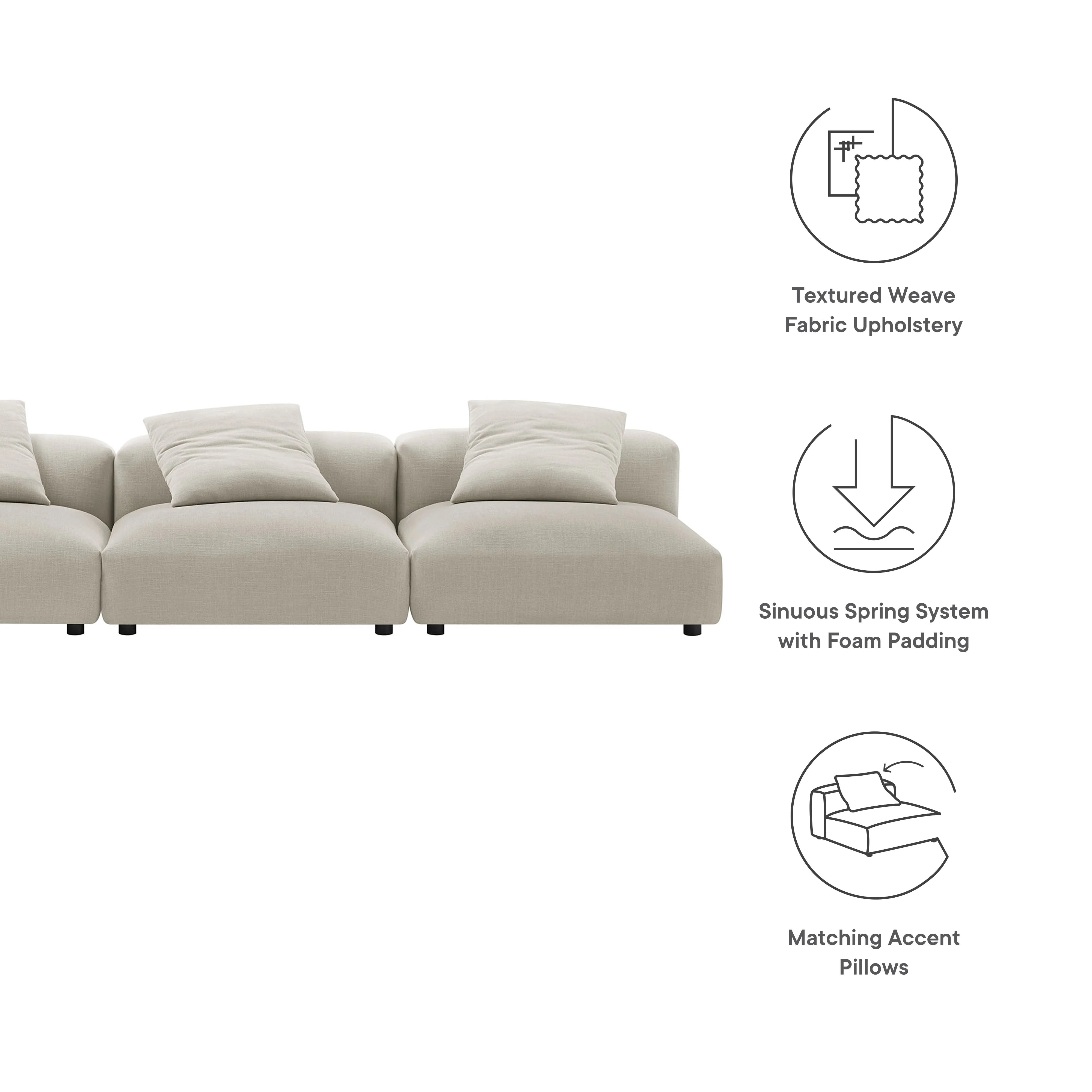 Solace 3-Piece Modular Upholstered Fabric Sofa