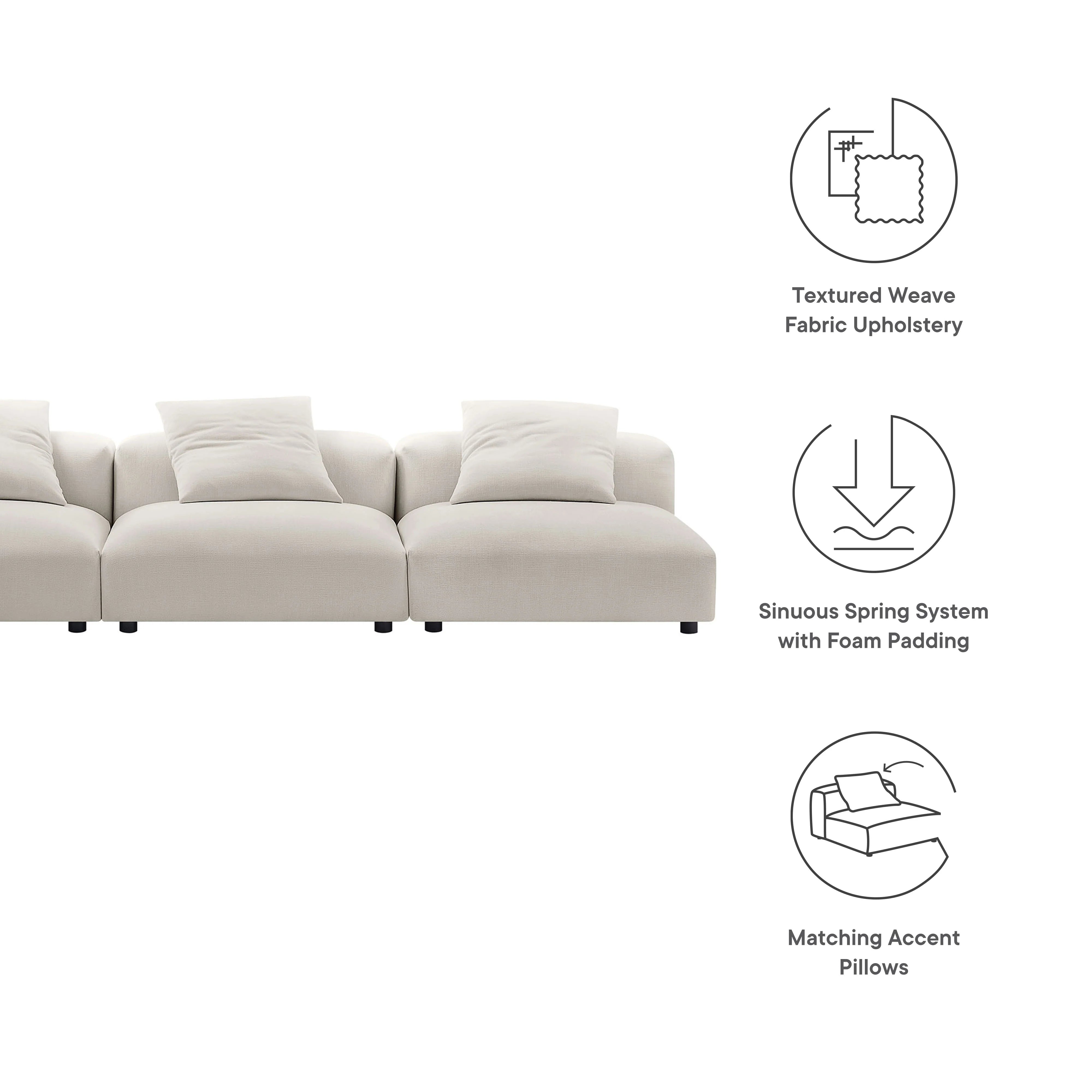 Solace 3-Piece Modular Upholstered Fabric Sofa