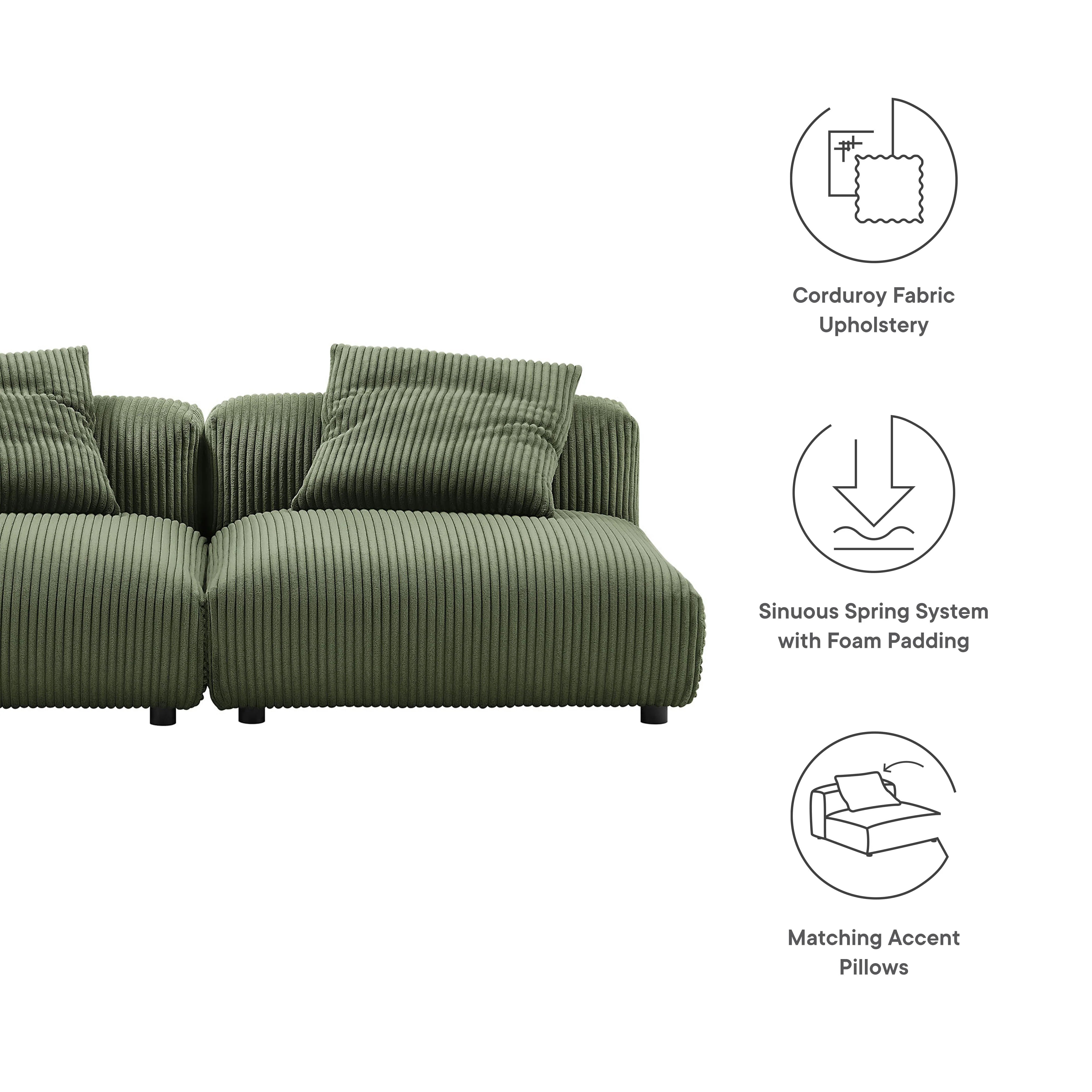 Solace 2-Piece Modular Corduroy Upholstered Sofa